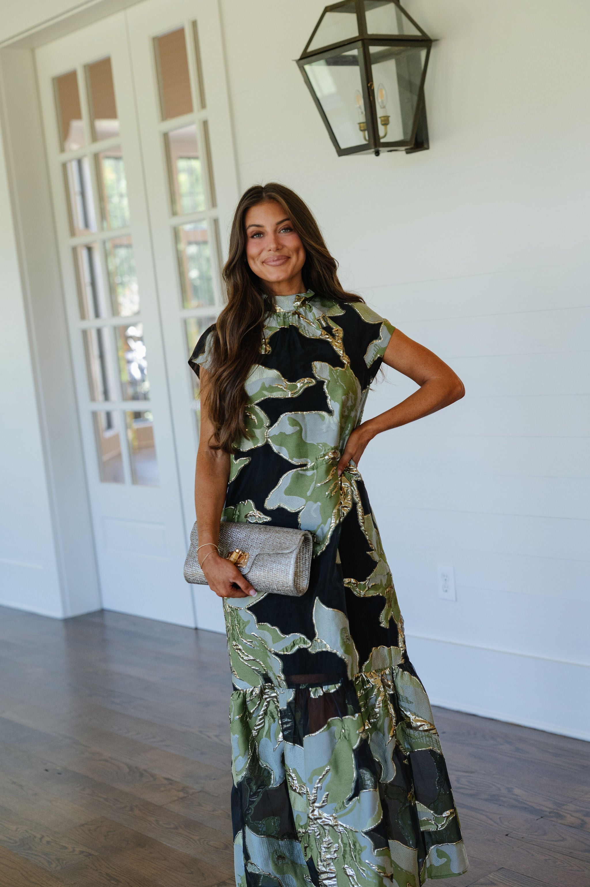PREORDER//Mock Neck Floral Maxi Dress-Green Multi//SHIPPING 9/30!