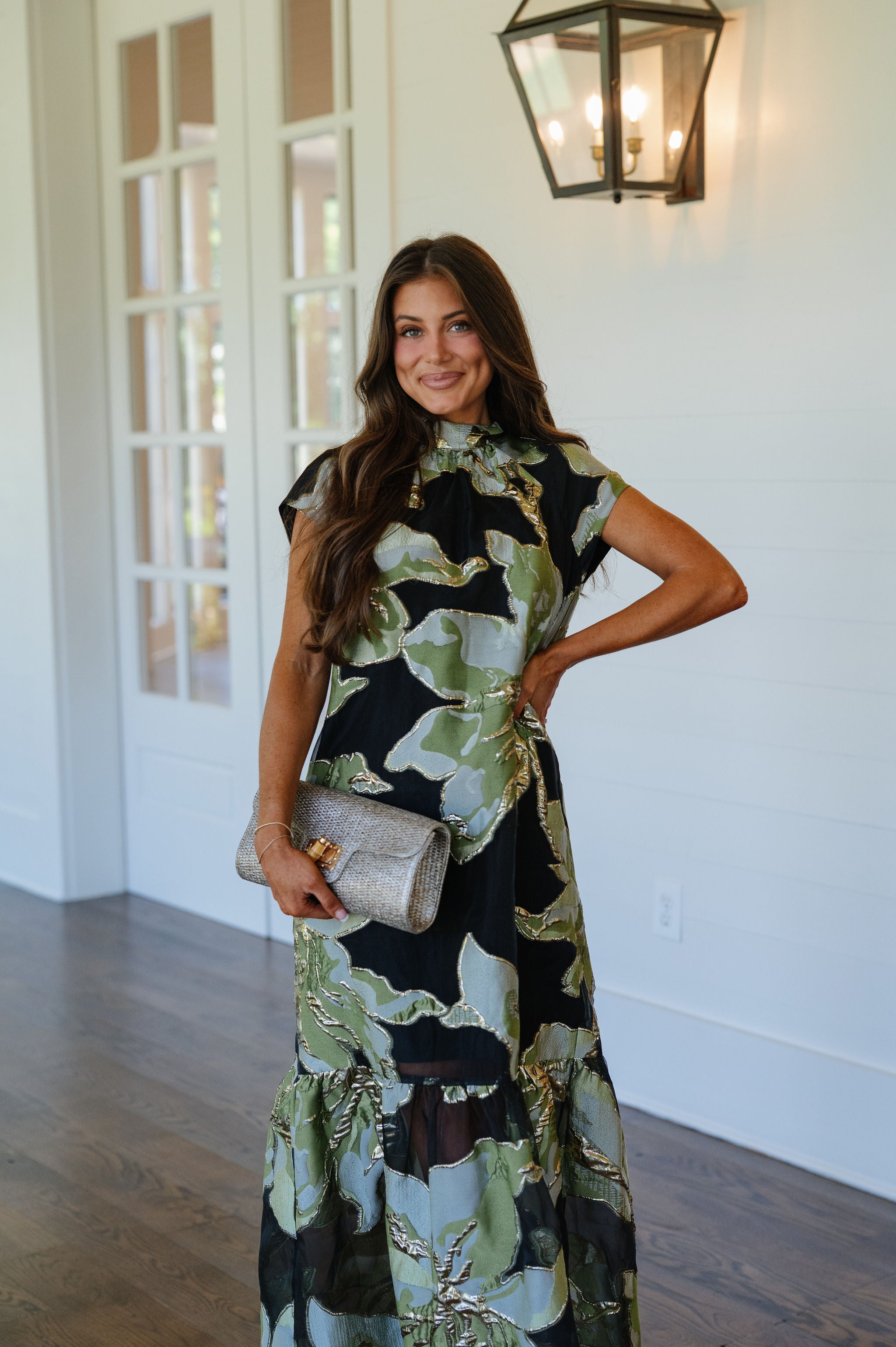 PREORDER//Mock Neck Floral Maxi Dress-Green Multi//SHIPPING 9/30!