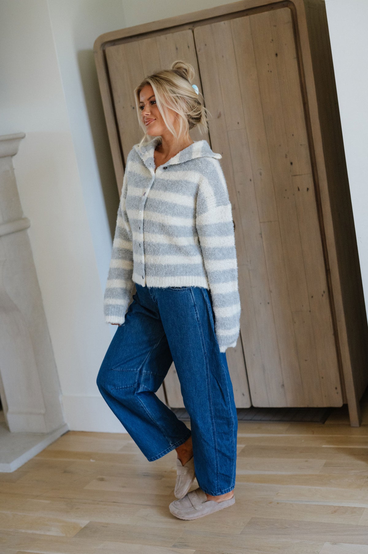Mason Striped Sweater-Grey/Cream