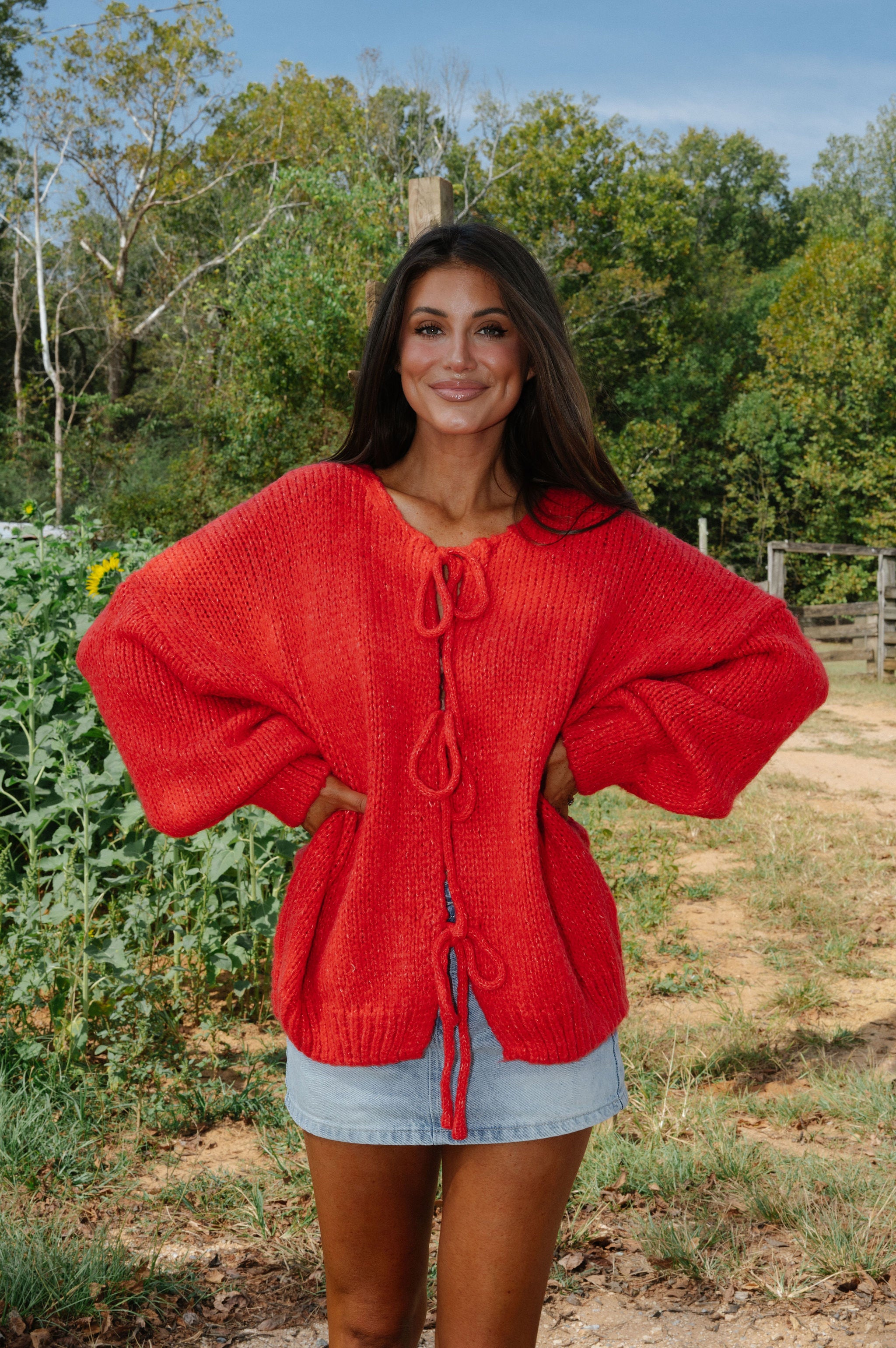 Huntley Tie Cardigan-Red