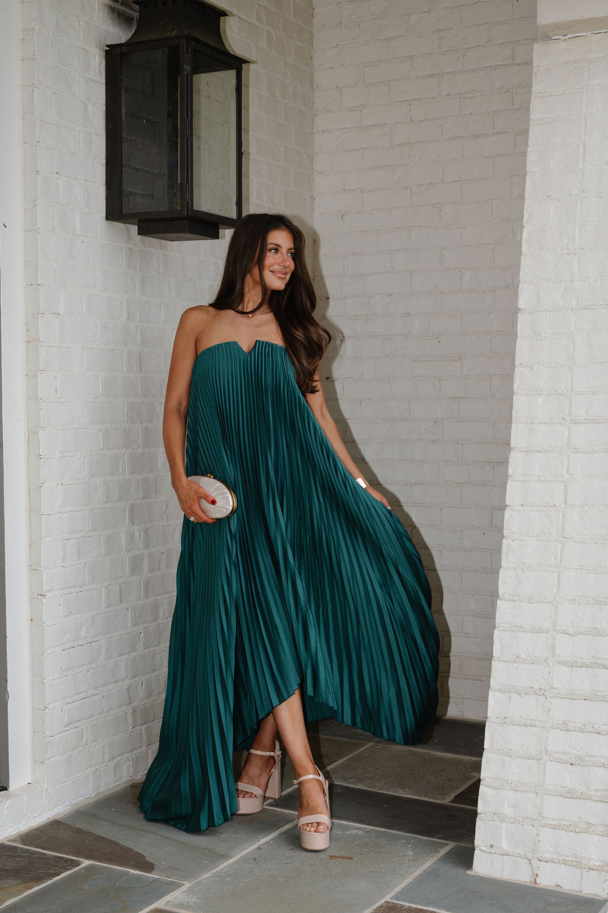 Madeline Pleated Dress- Emerald