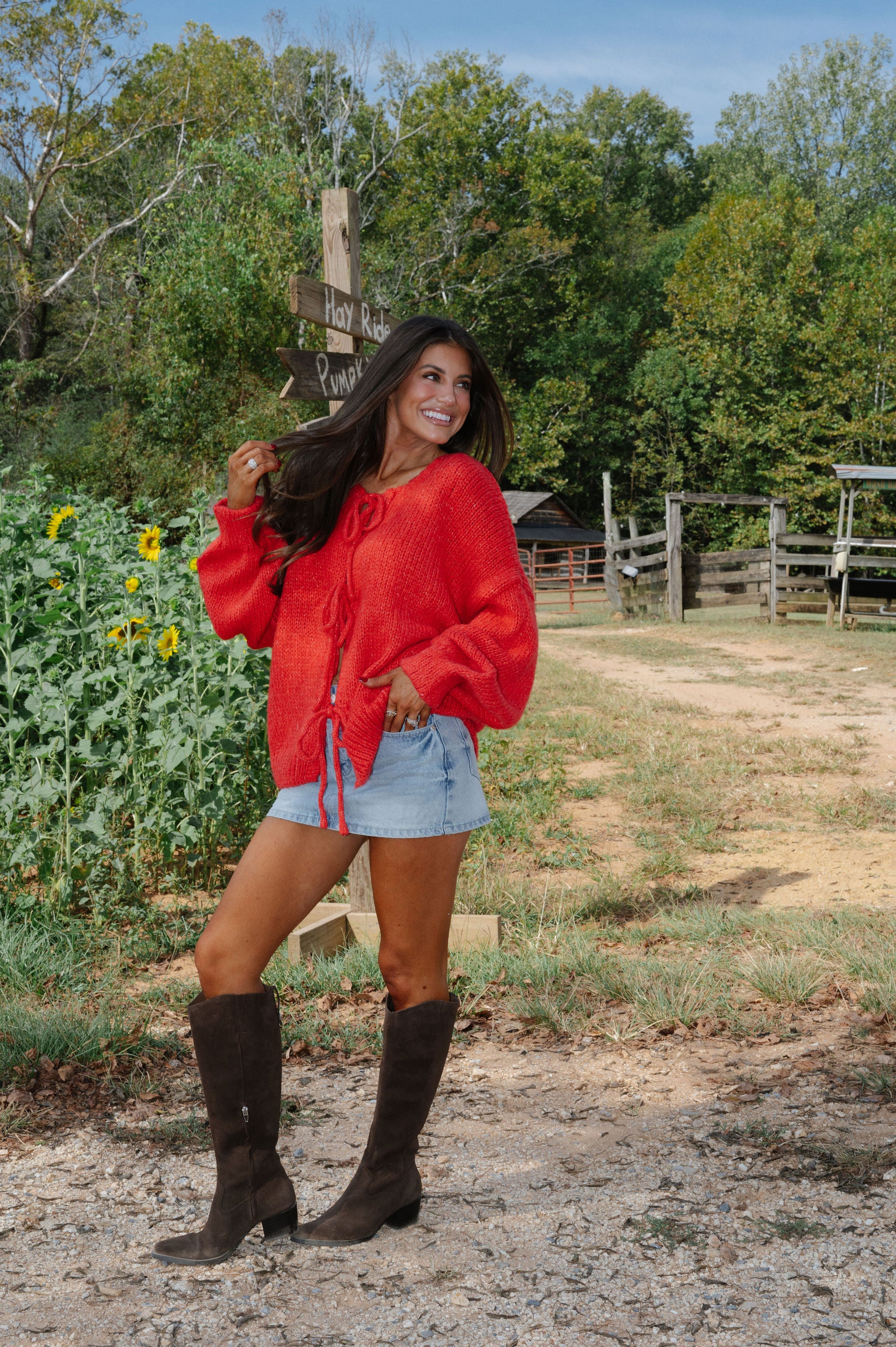 Huntley Tie Cardigan-Red