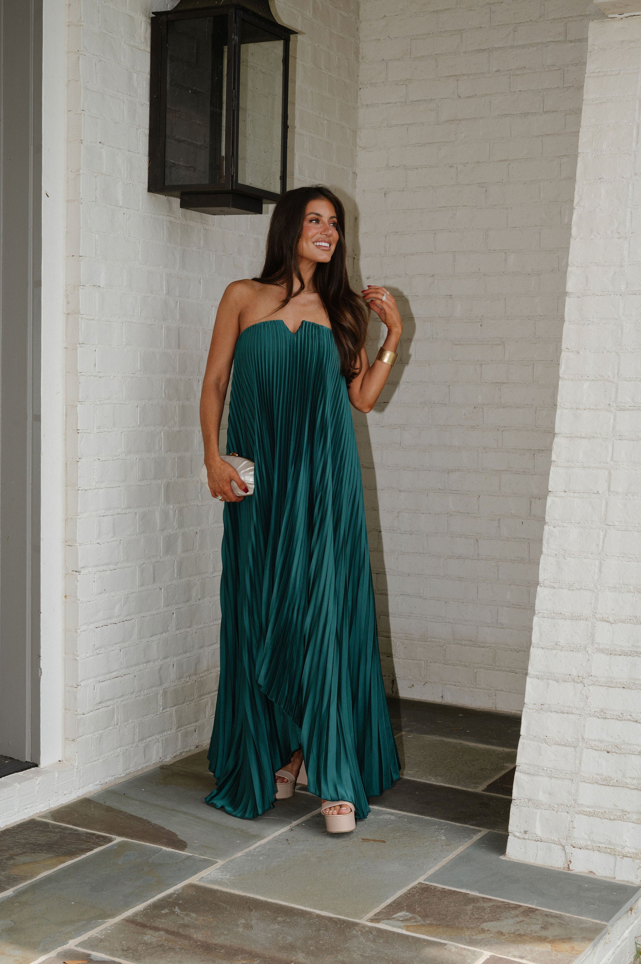 Madeline Pleated Dress- Emerald