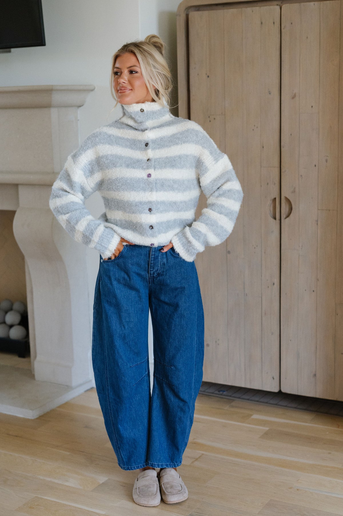 Mason Striped Sweater-Grey/Cream