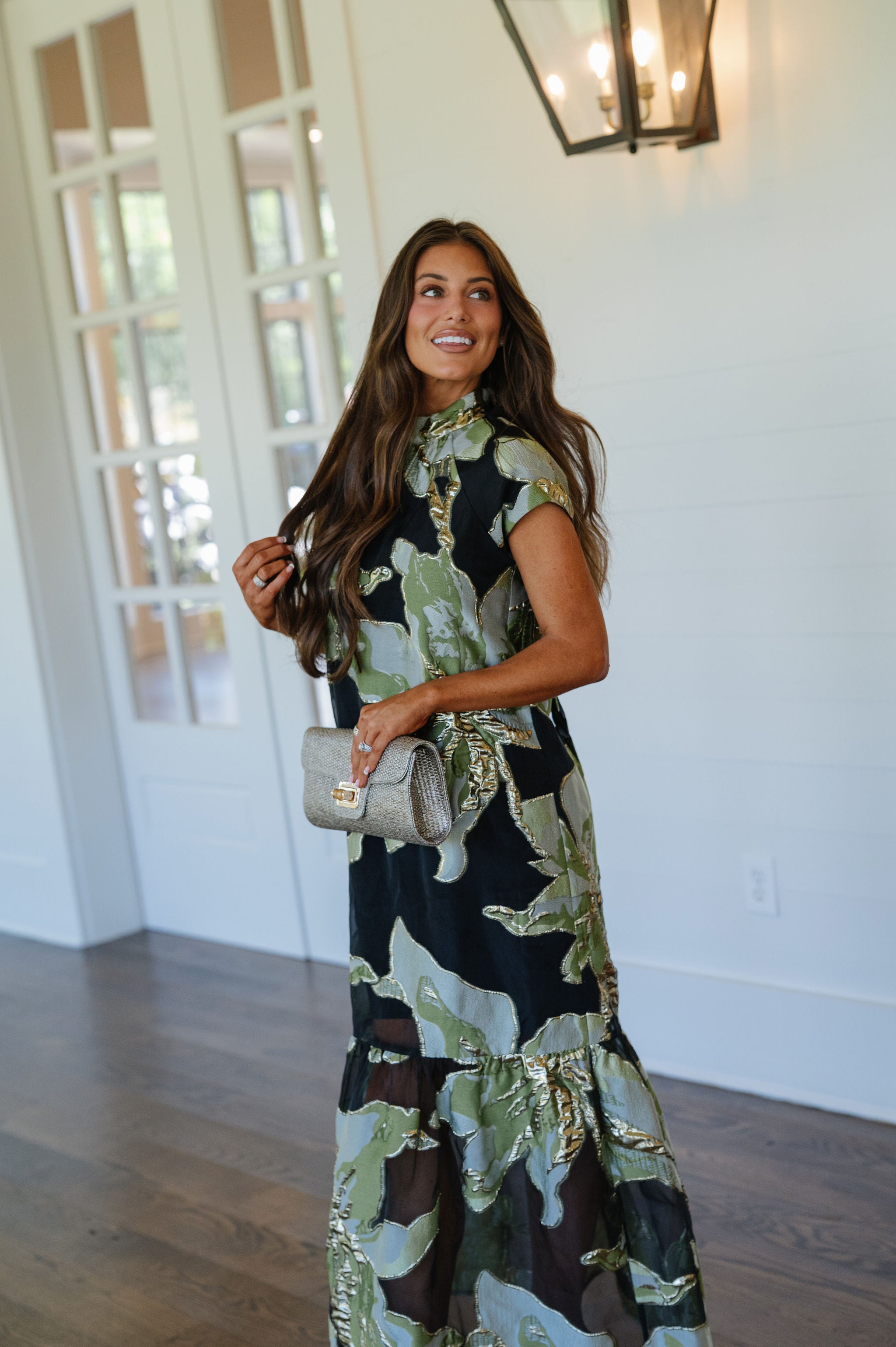 PREORDER//Mock Neck Floral Maxi Dress-Green Multi//SHIPPING 9/30!