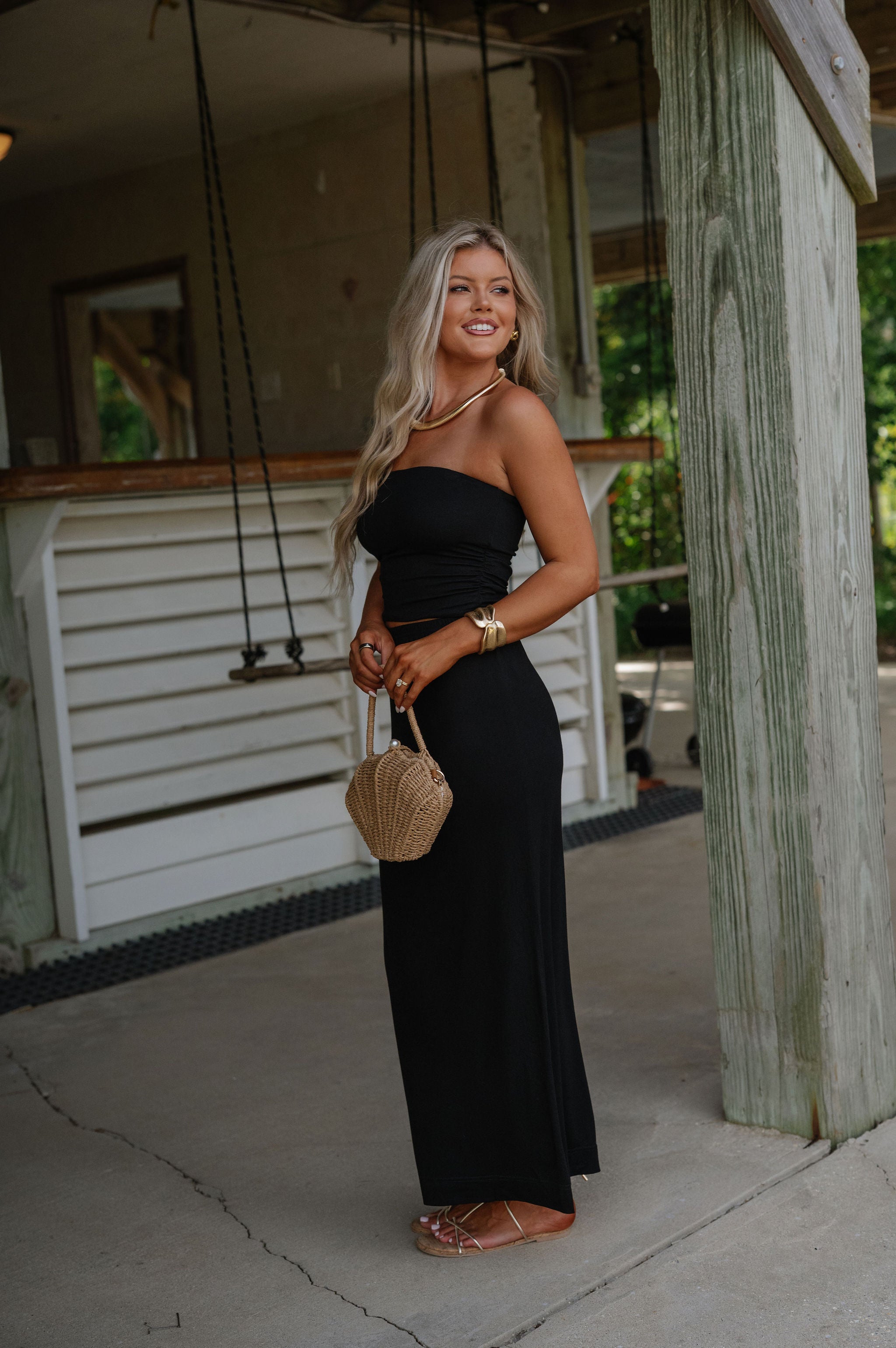Lena Maxi Skirt Set-Black