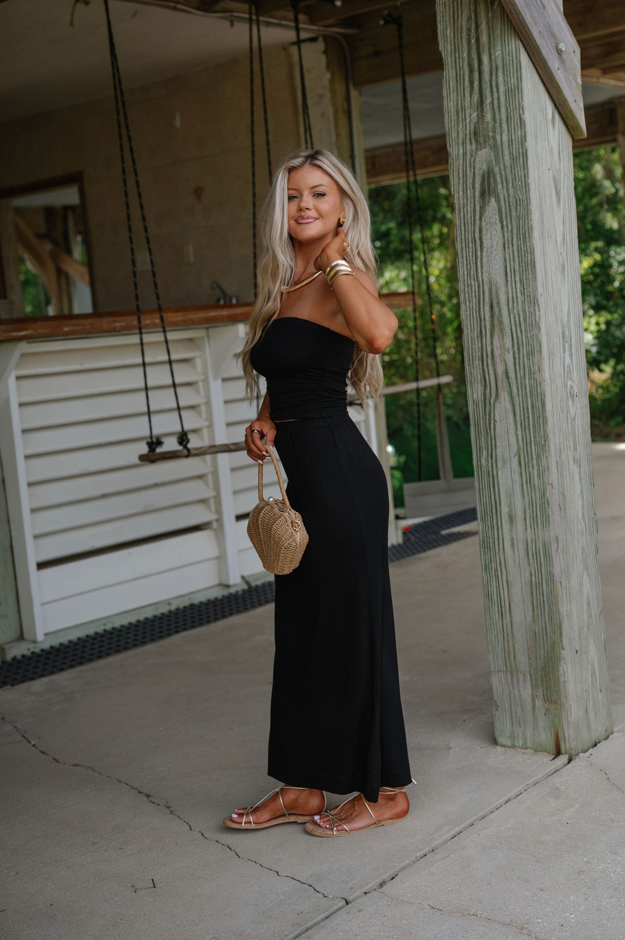 Lena Maxi Skirt Set-Black