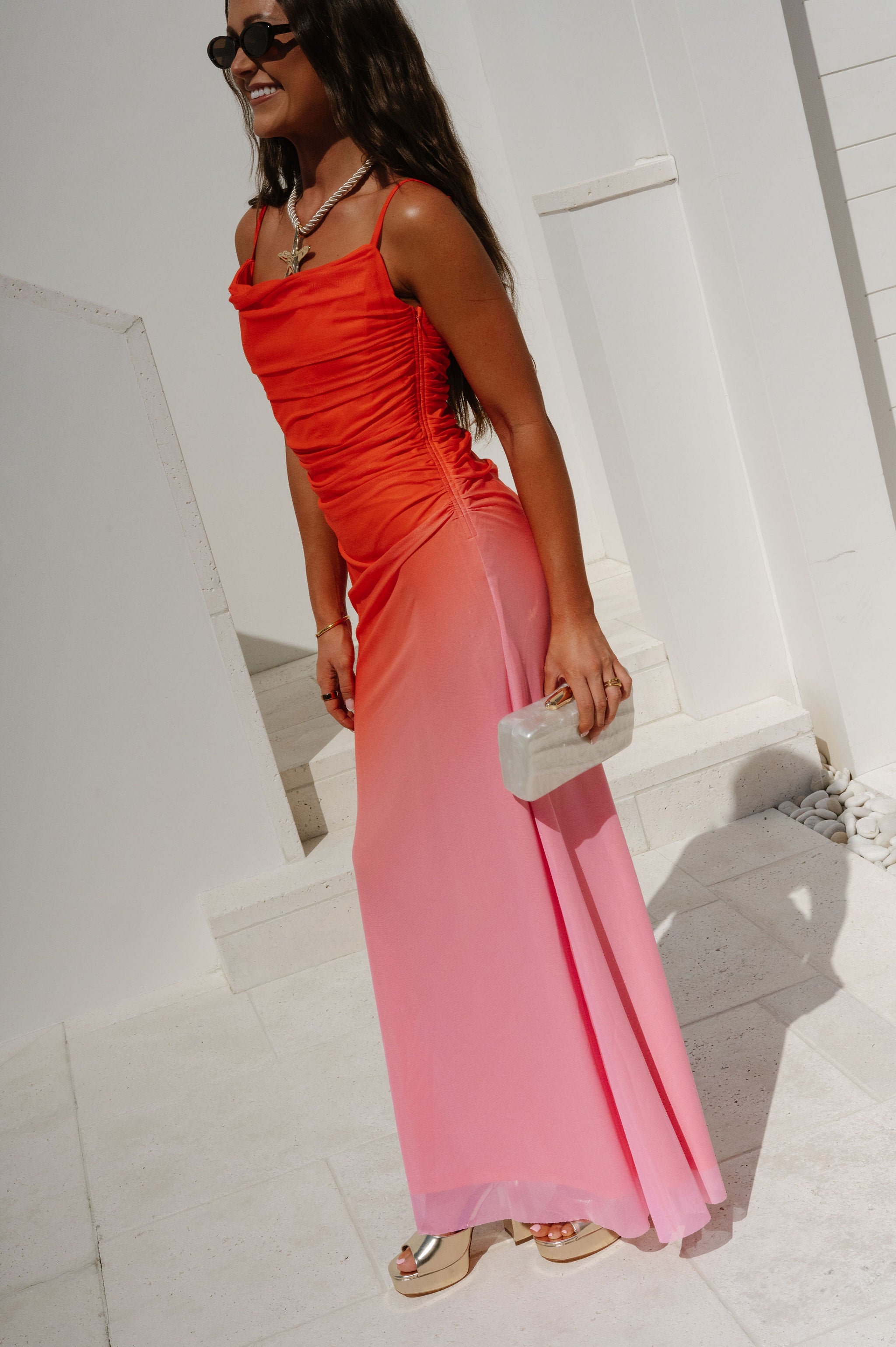 Fara Dress-Orange/Pink