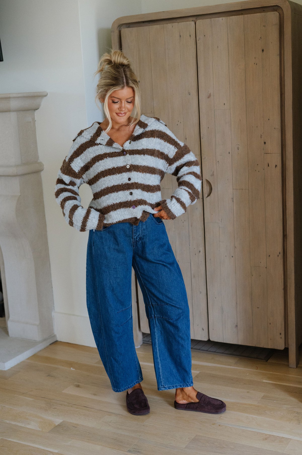 Mason Striped Sweater-Brown/Grey