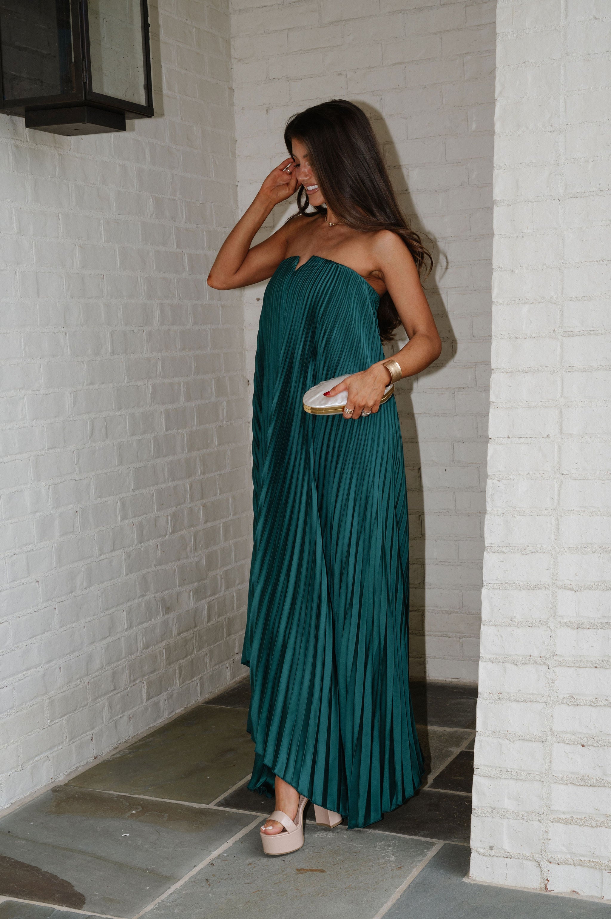 Madeline Pleated Dress- Emerald