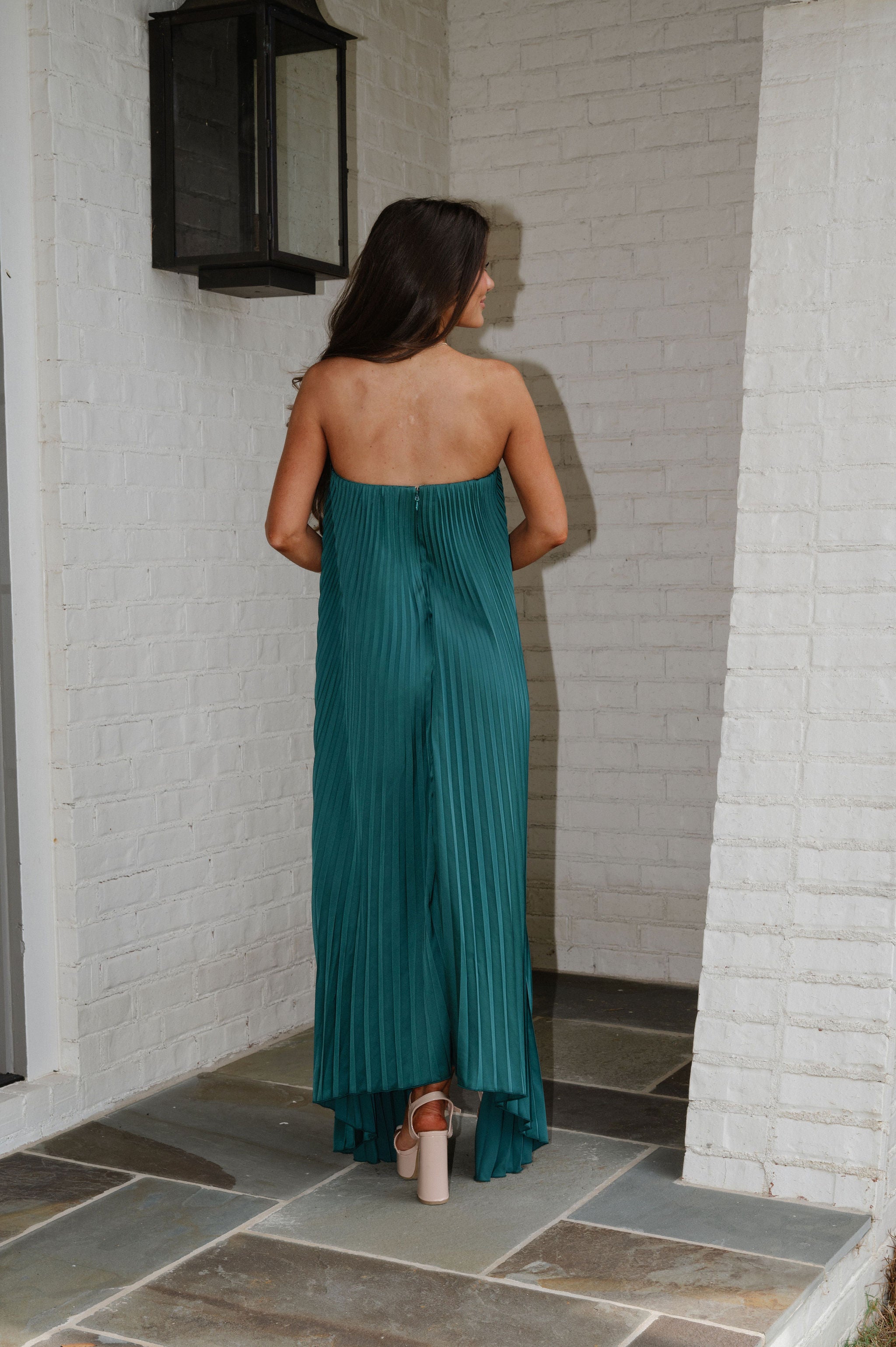 Madeline Pleated Dress- Emerald