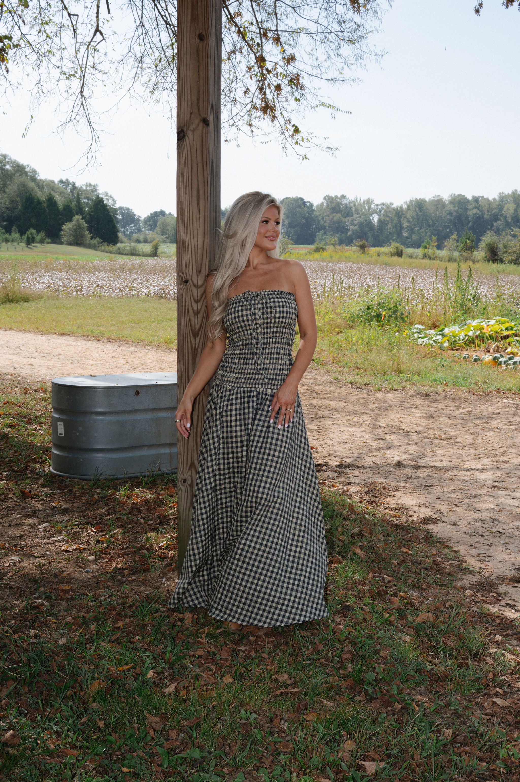 Kason Checkered Dress-Natural
