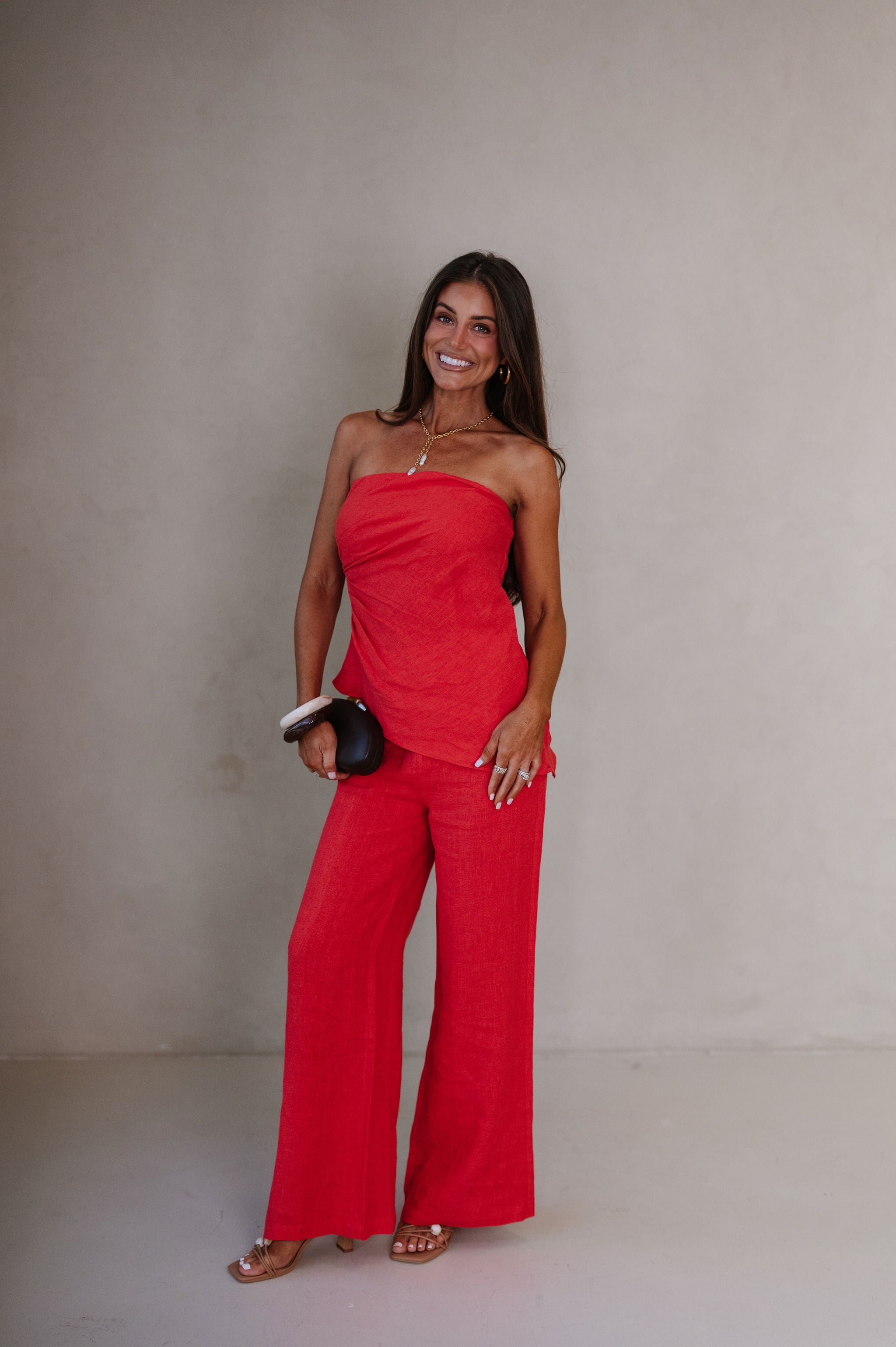 Dani Asymmetrical Strapless Top-Red