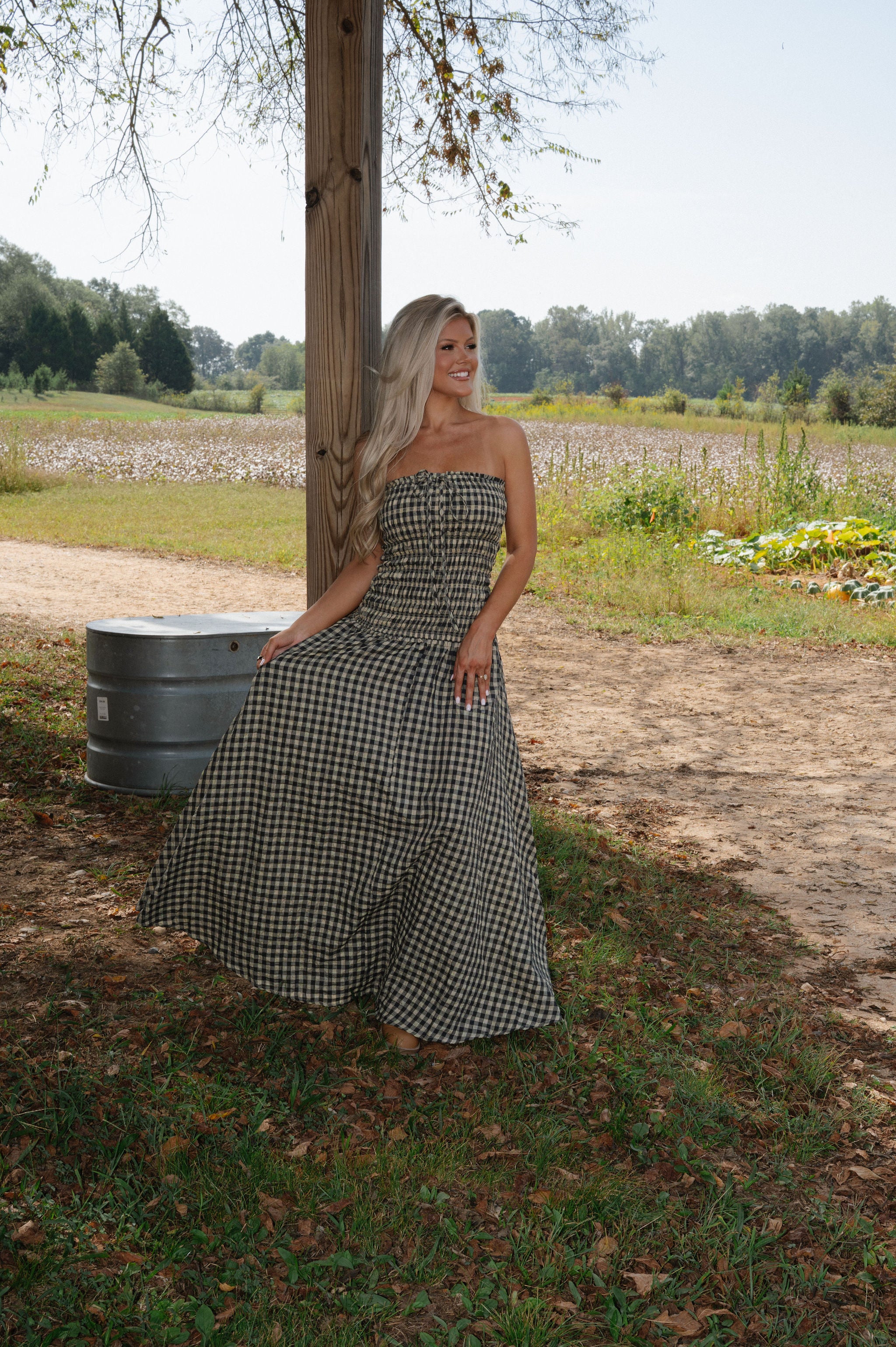Kason Checkered Dress-Natural