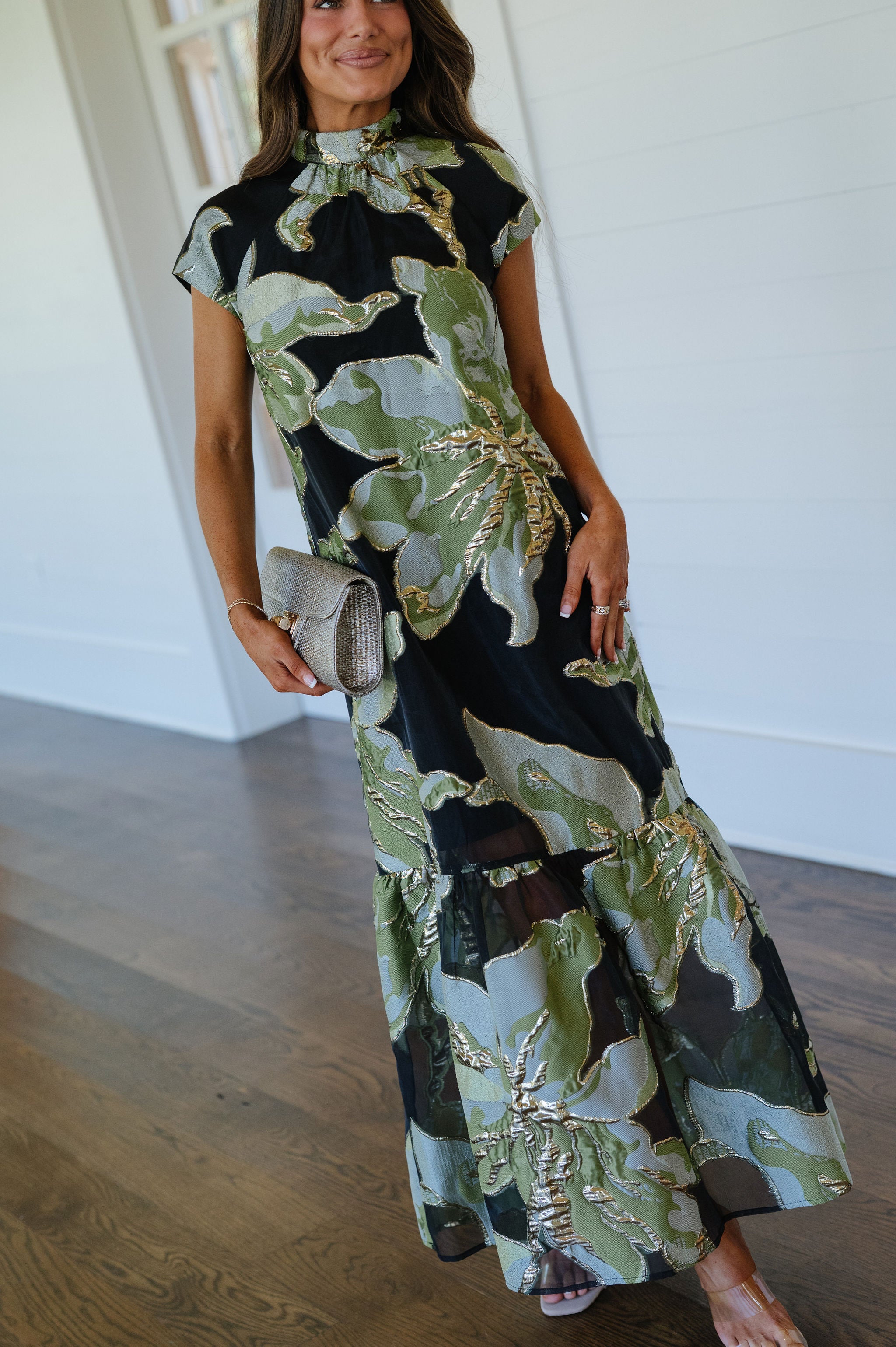 PREORDER//Mock Neck Floral Maxi Dress-Green Multi//SHIPPING 9/30!