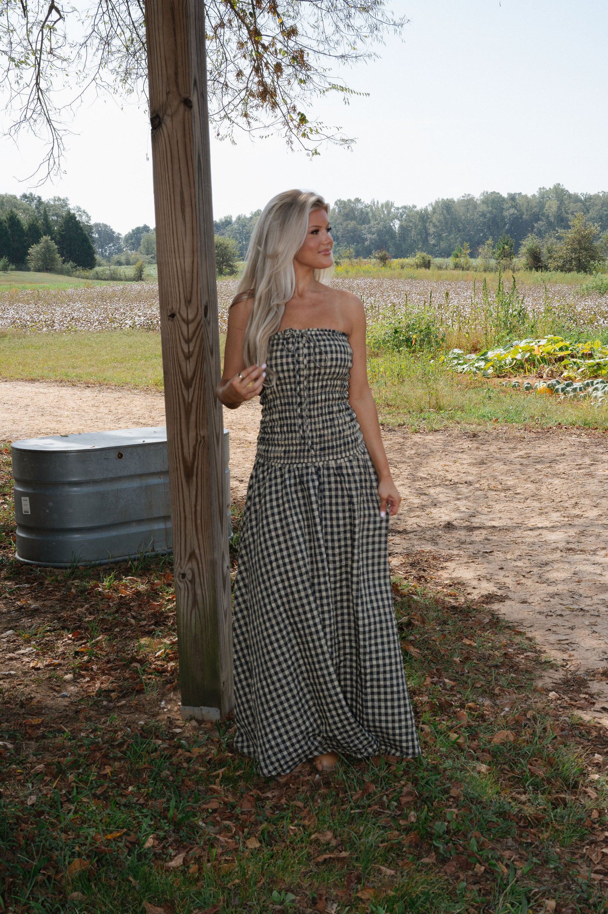 Kason Checkered Dress-Natural
