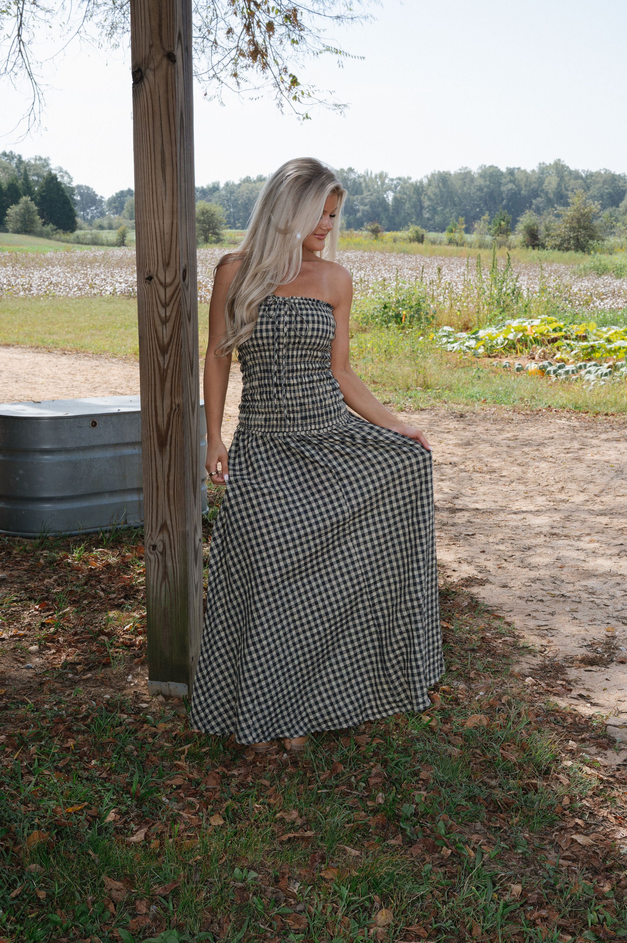 Kason Checkered Dress-Natural