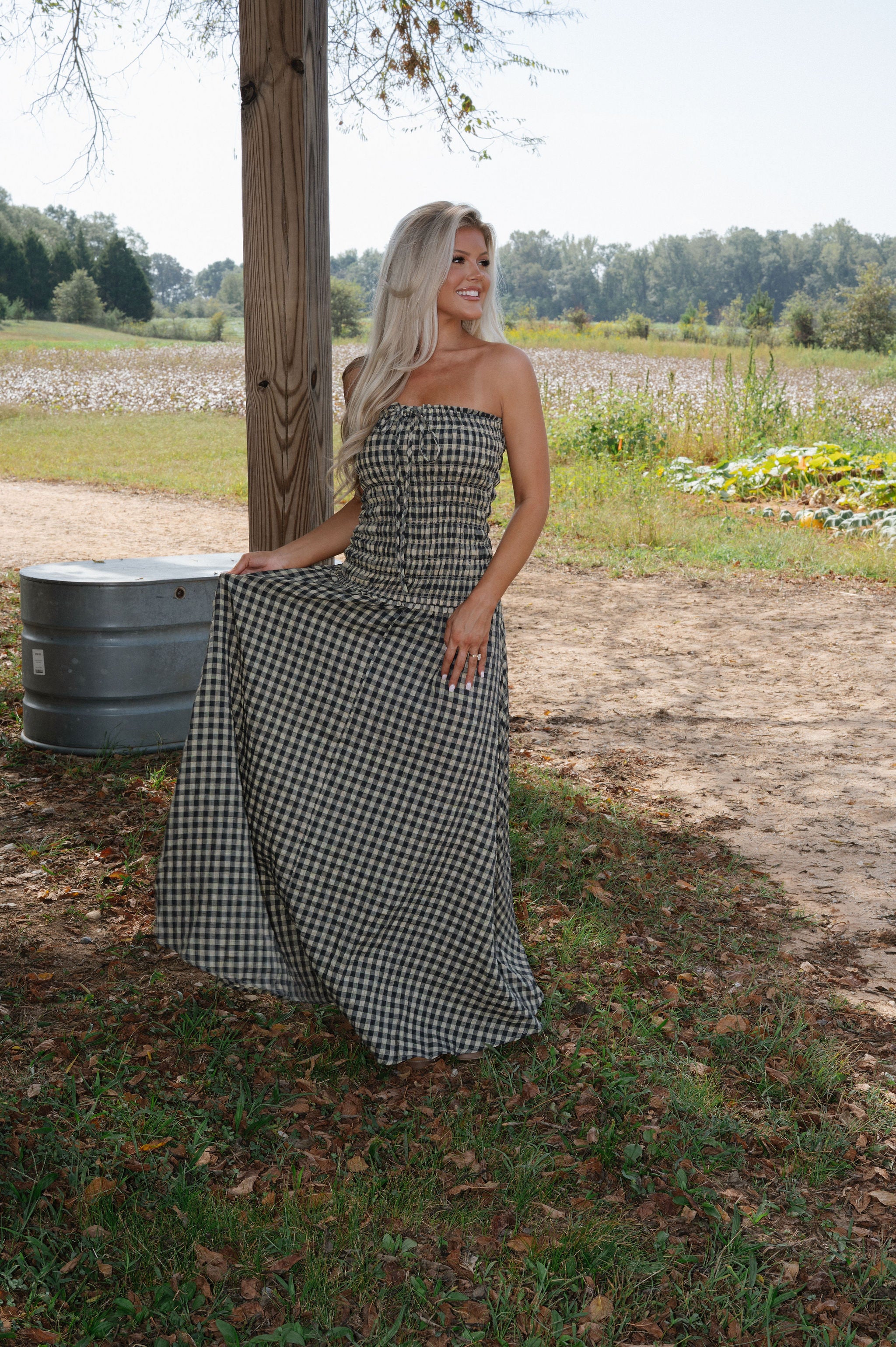Kason Checkered Dress-Natural