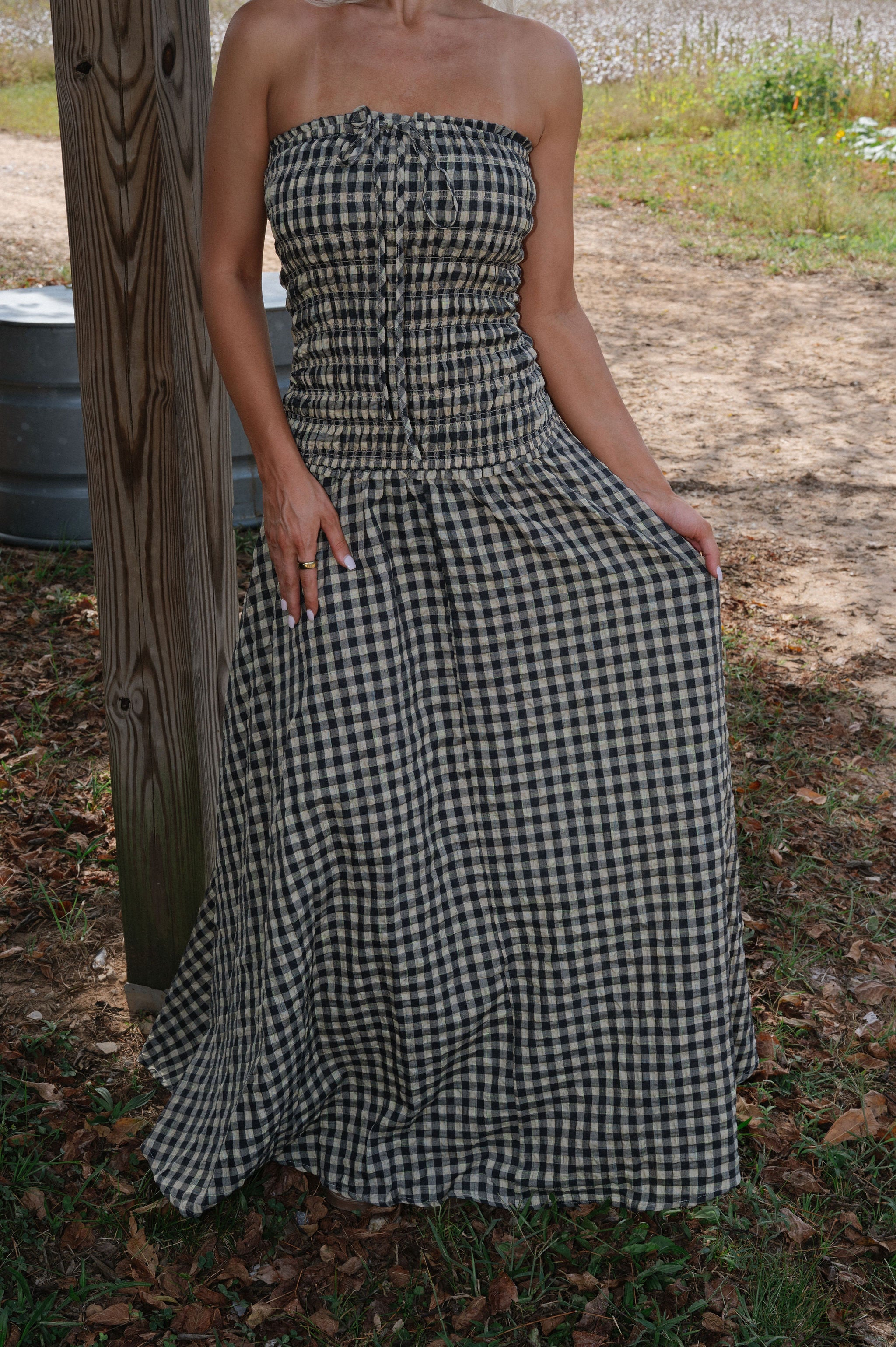 Kason Checkered Dress-Natural