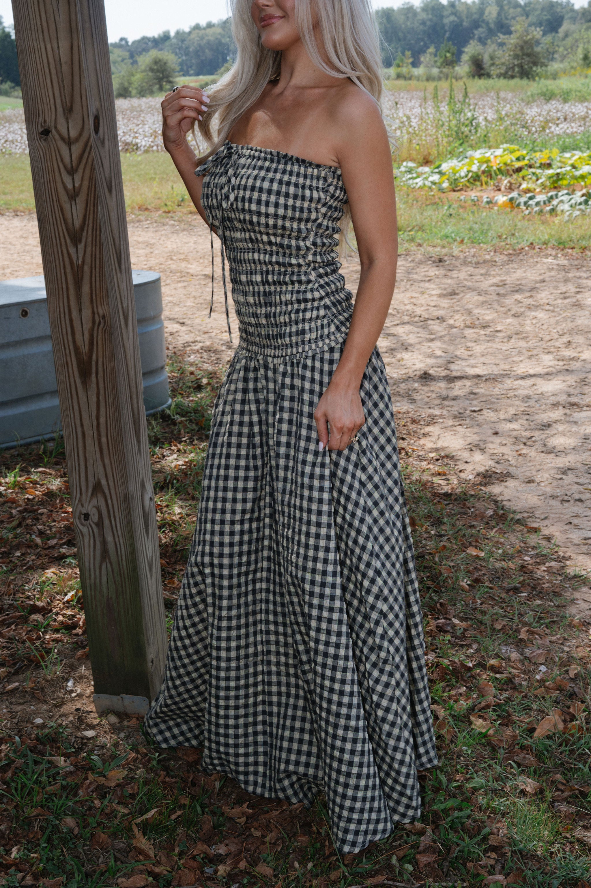 Kason Checkered Dress-Natural