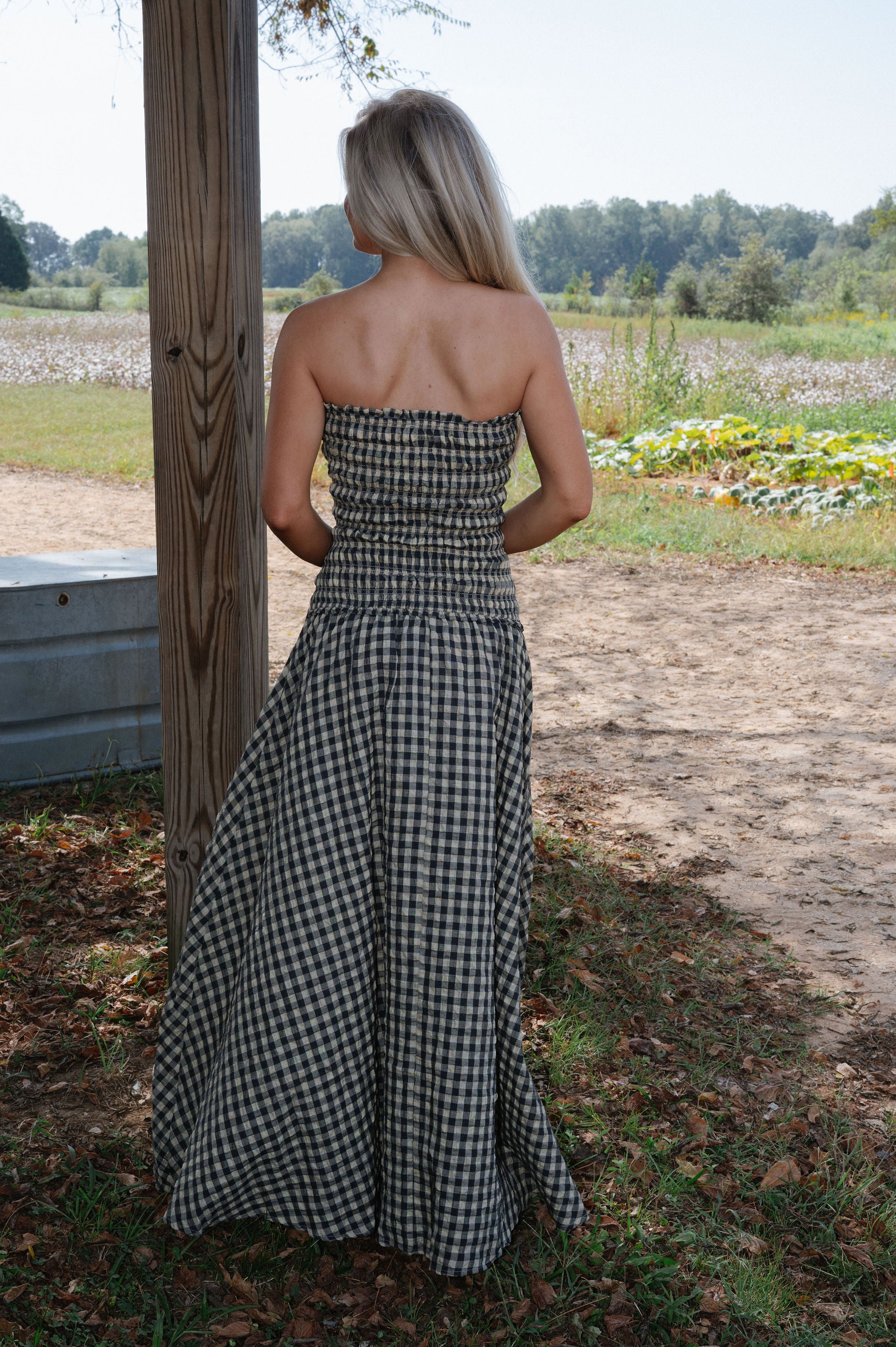 Kason Checkered Dress-Natural