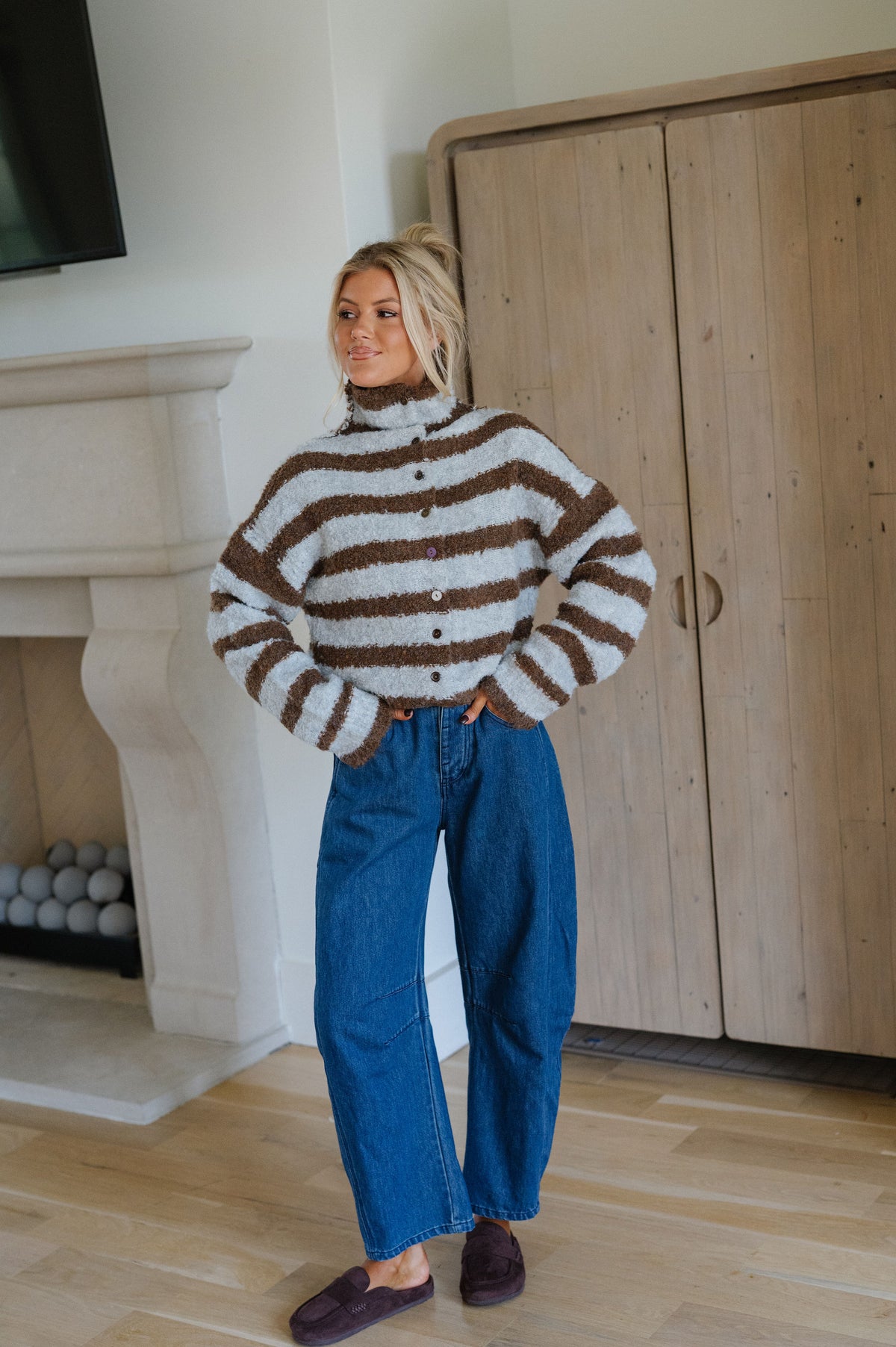 Mason Striped Sweater-Brown/Grey