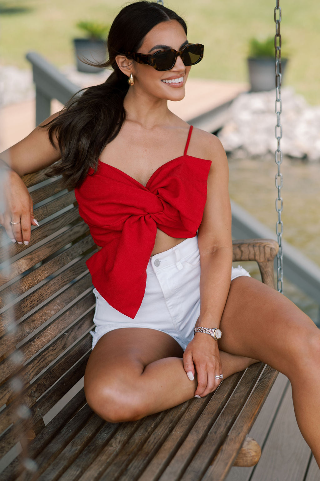 Bow Tie Crop Top-Red