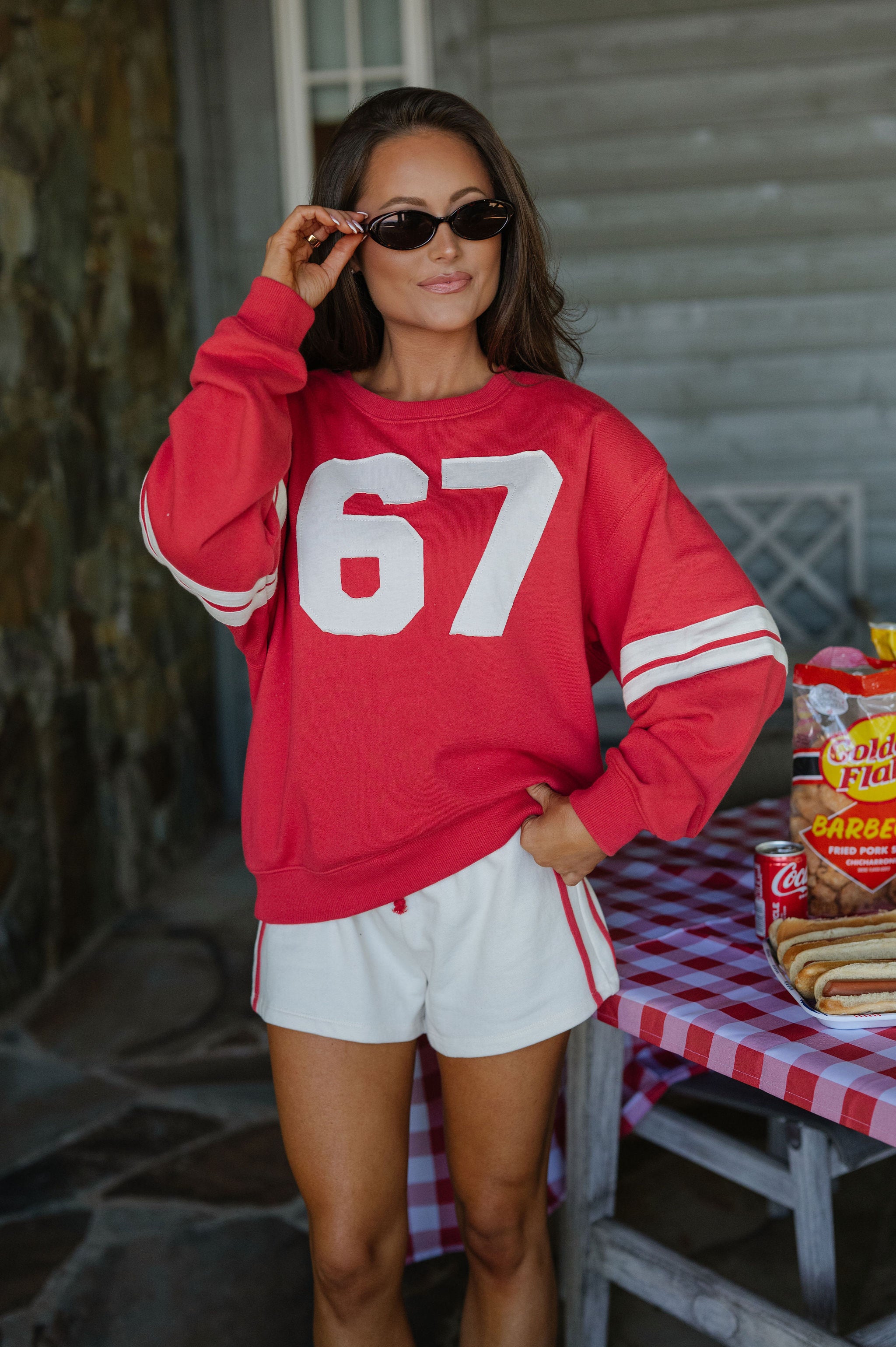 Varsity French Terry Crewneck-Dusty Red