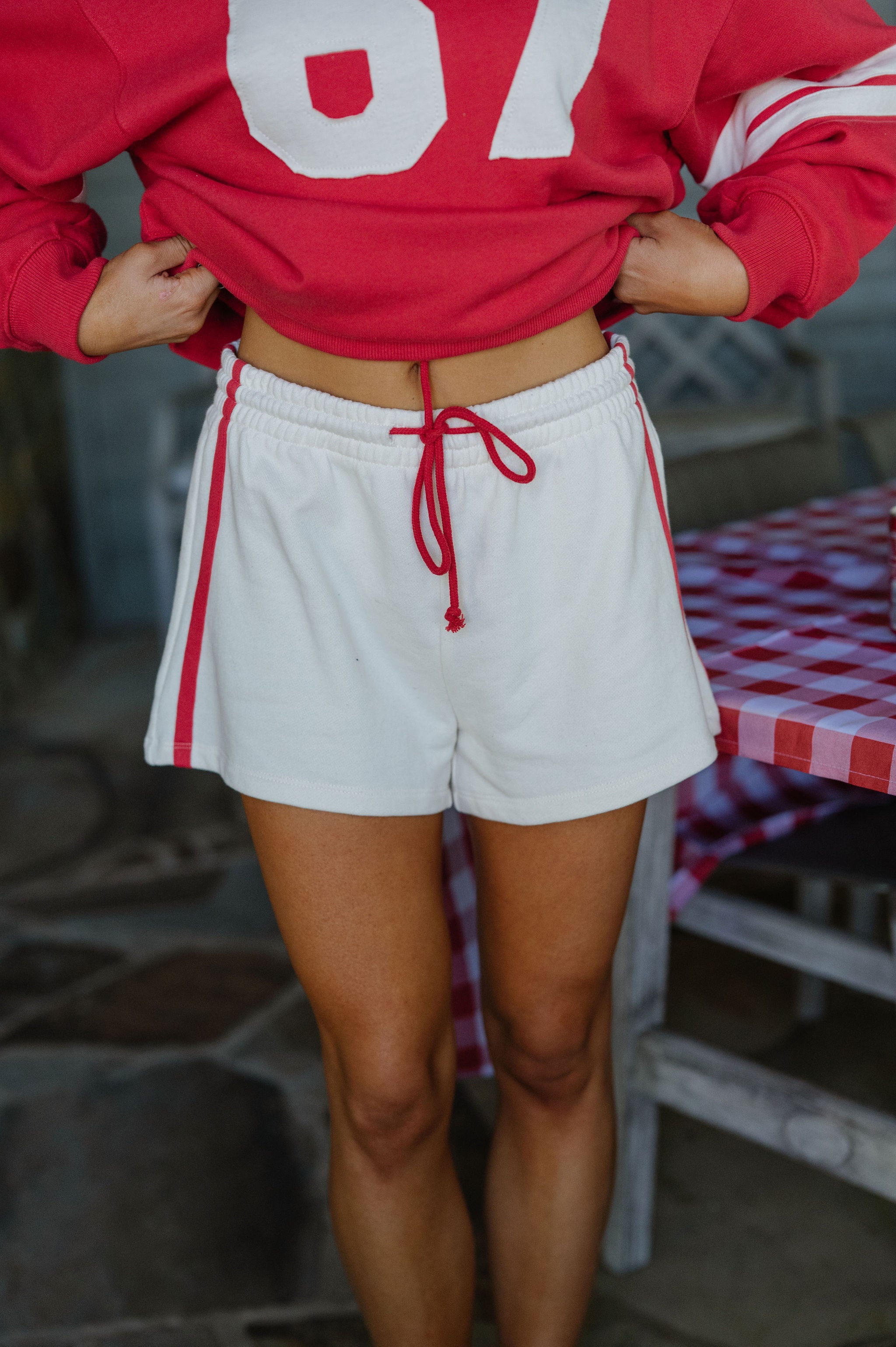 Varsity Striped Shorts-Cream/Red
