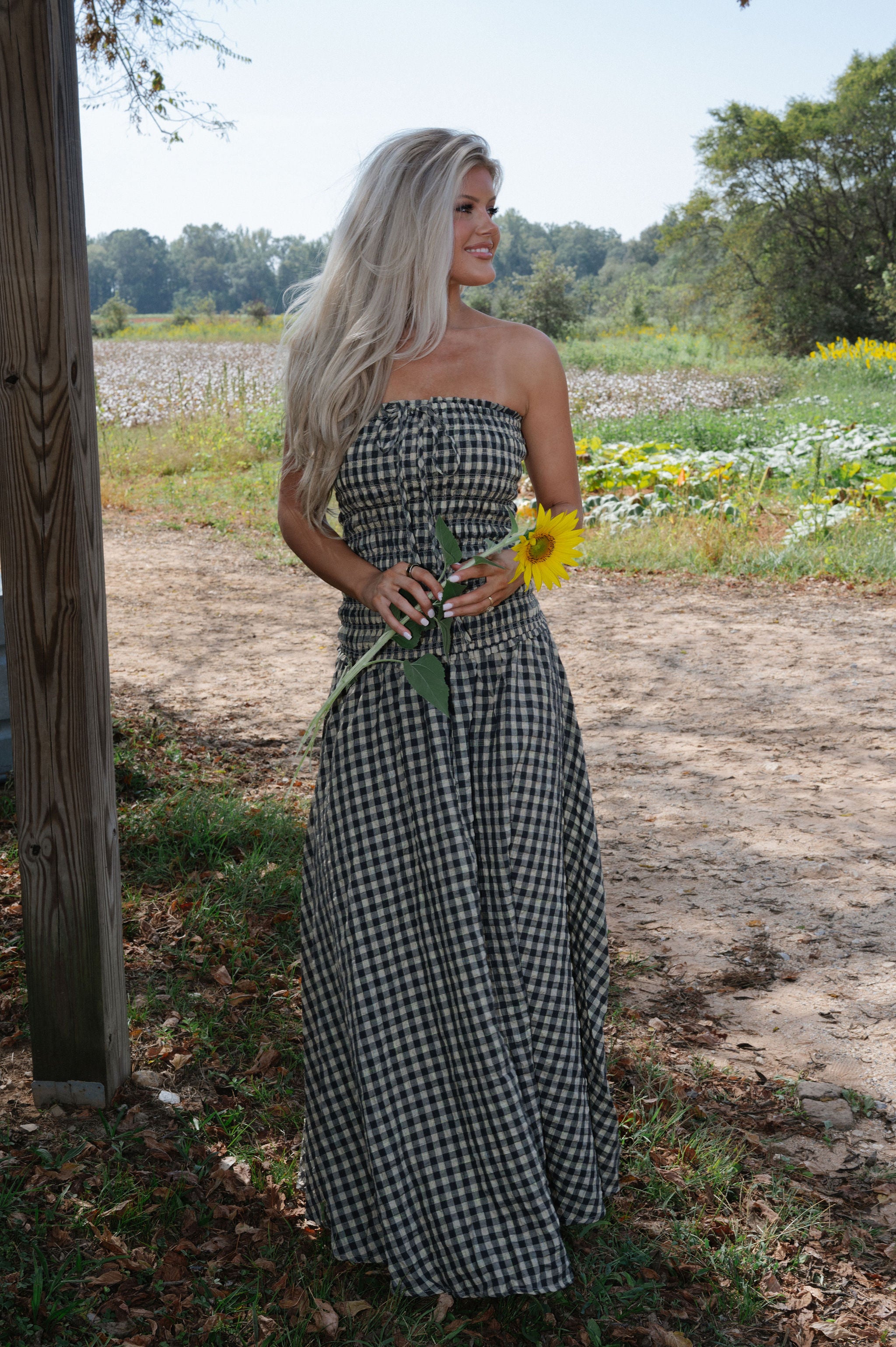 Kason Checkered Dress-Natural