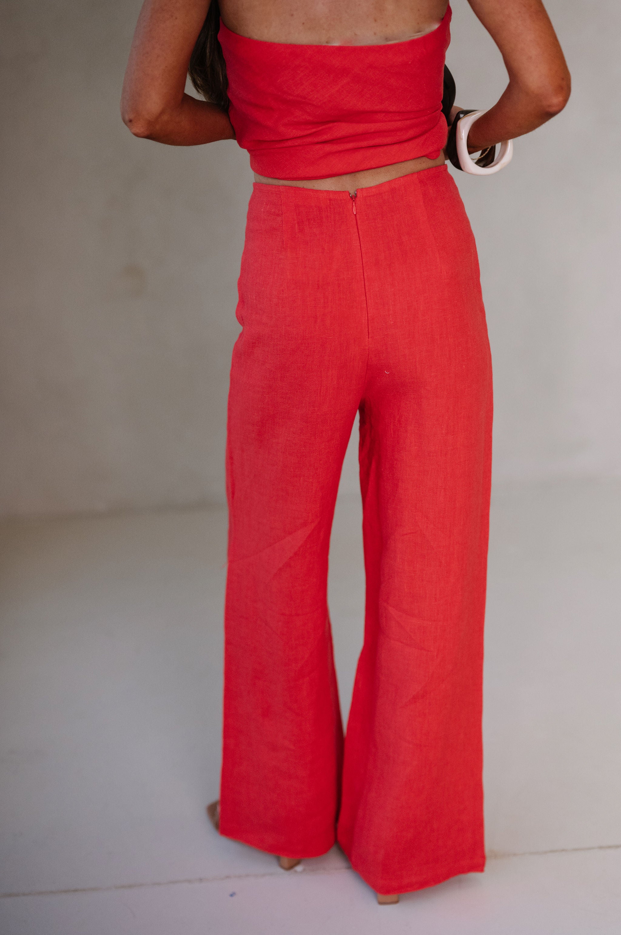 Rita Wide Leg Linen Pants-Red