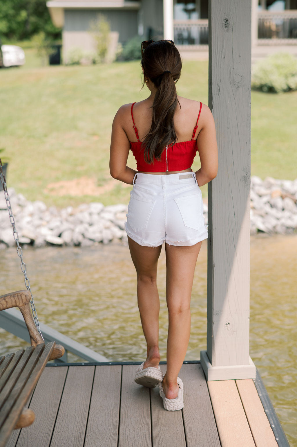 Bow Tie Crop Top-Red