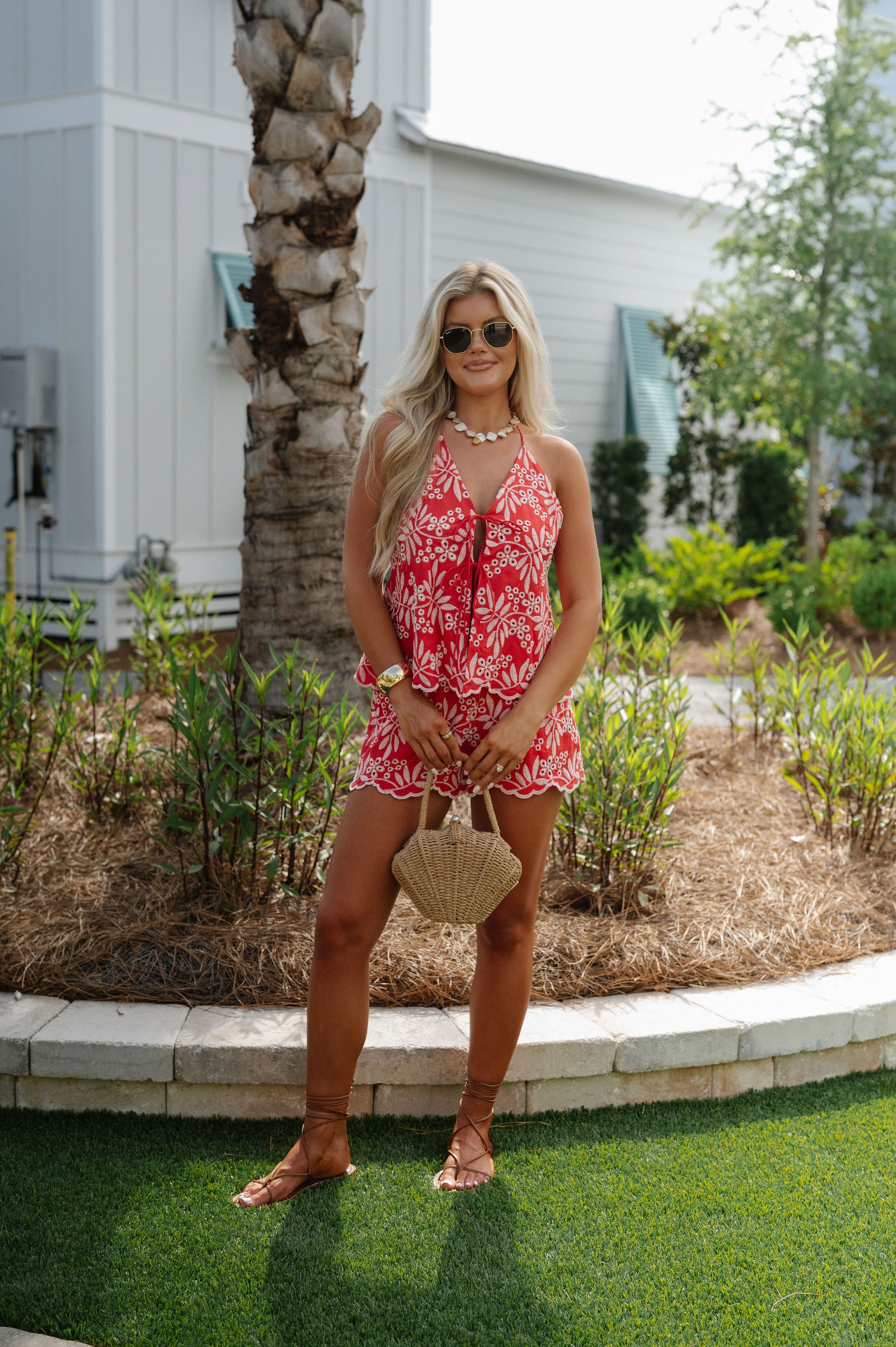 Lily Halter Top and Short Set-Red