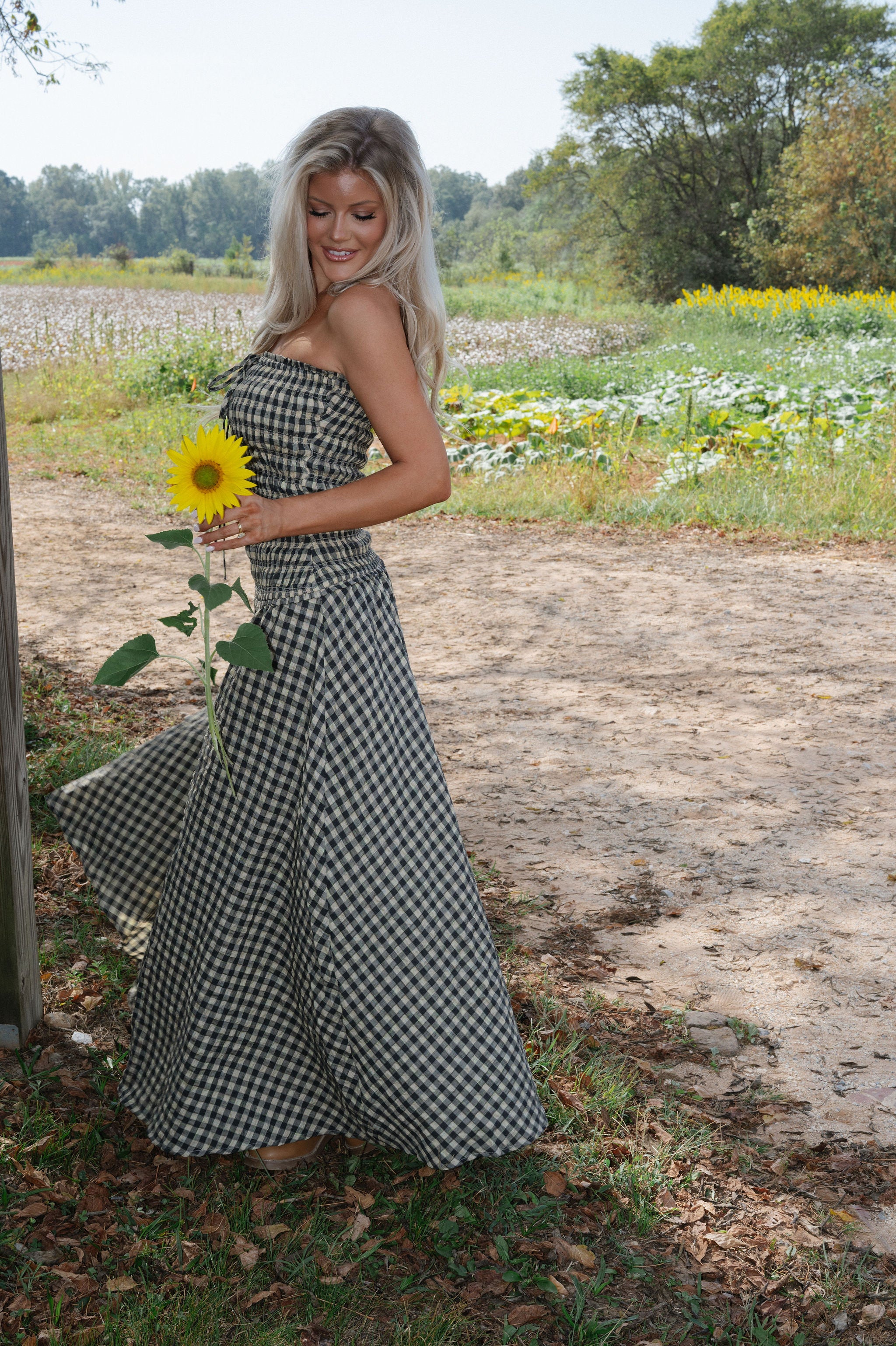 Kason Checkered Dress-Natural