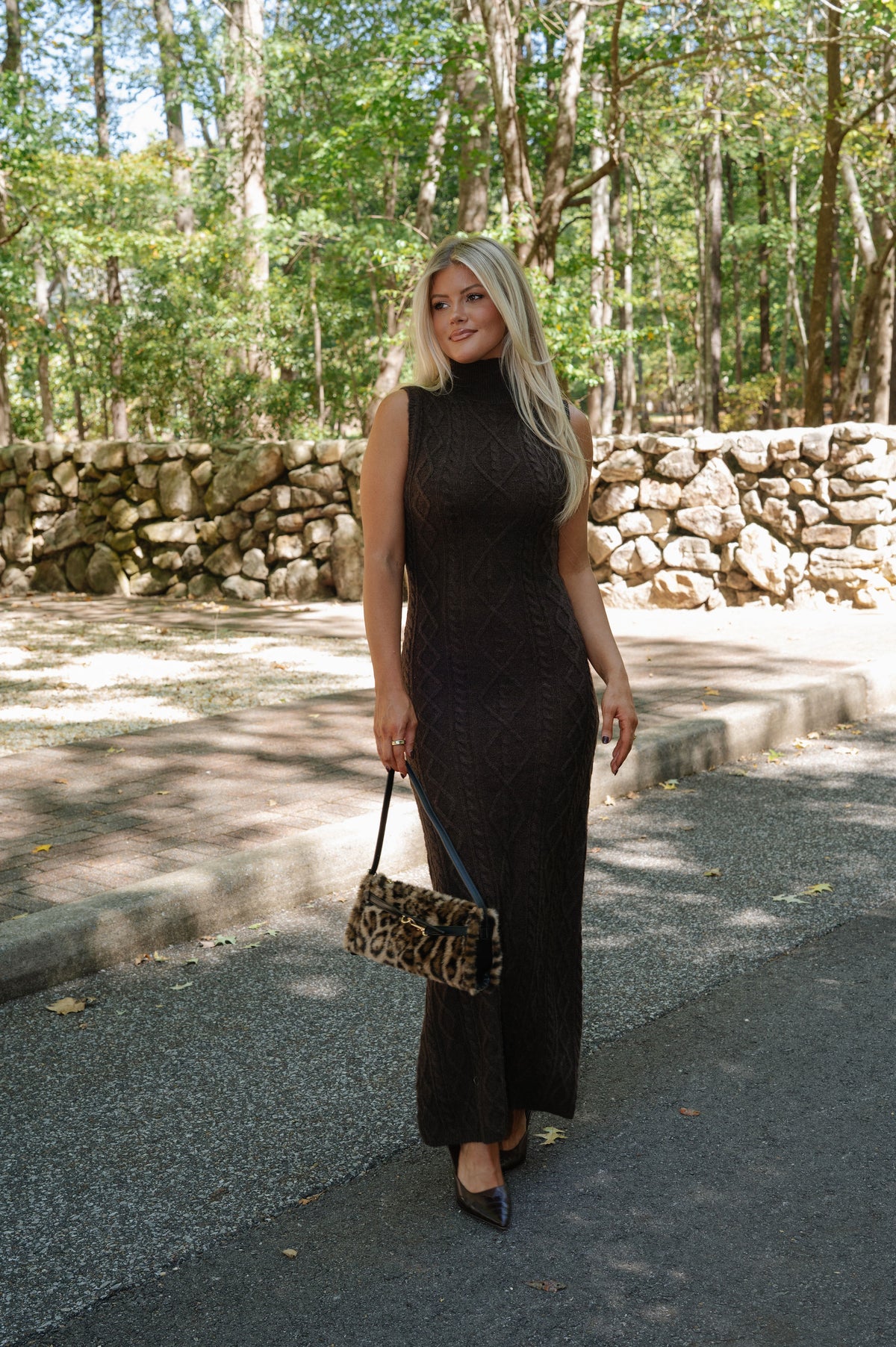 Peyton Cable Knit Sweater Maxi Dress-Brown