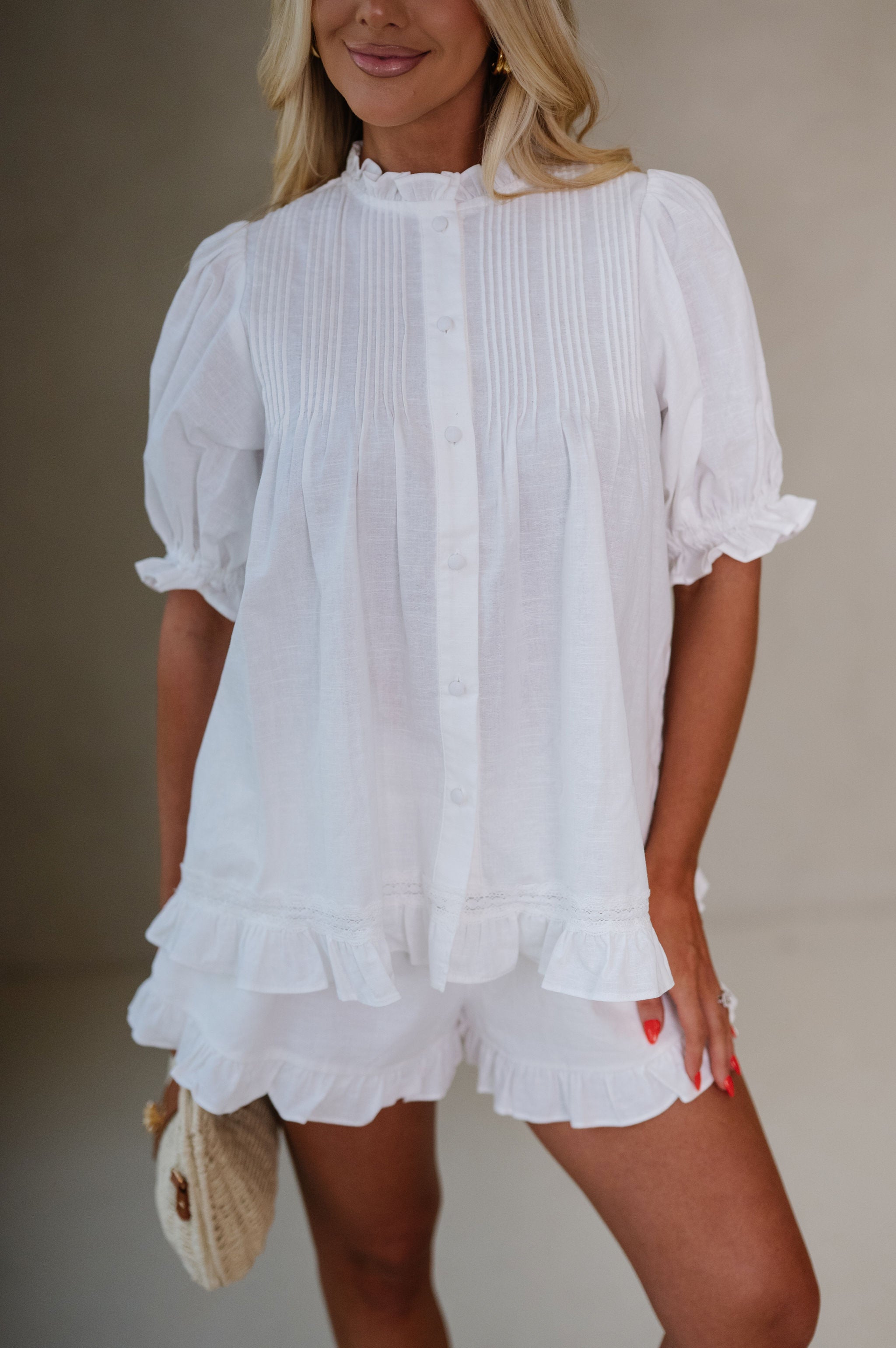 Ruffle Linen Shorts Set-Off White