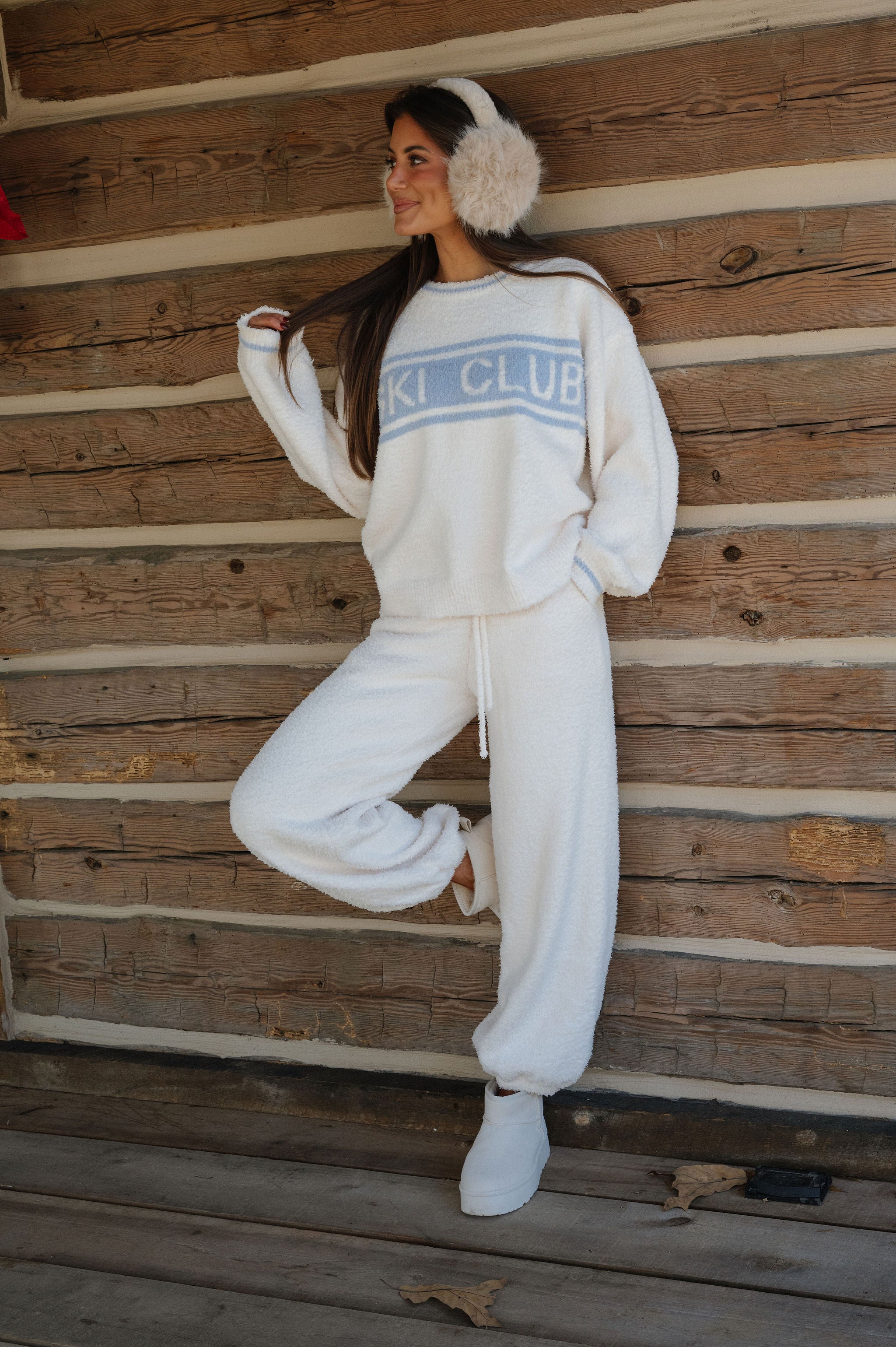 "Ski Club" Sweater-Cream/Light Blue