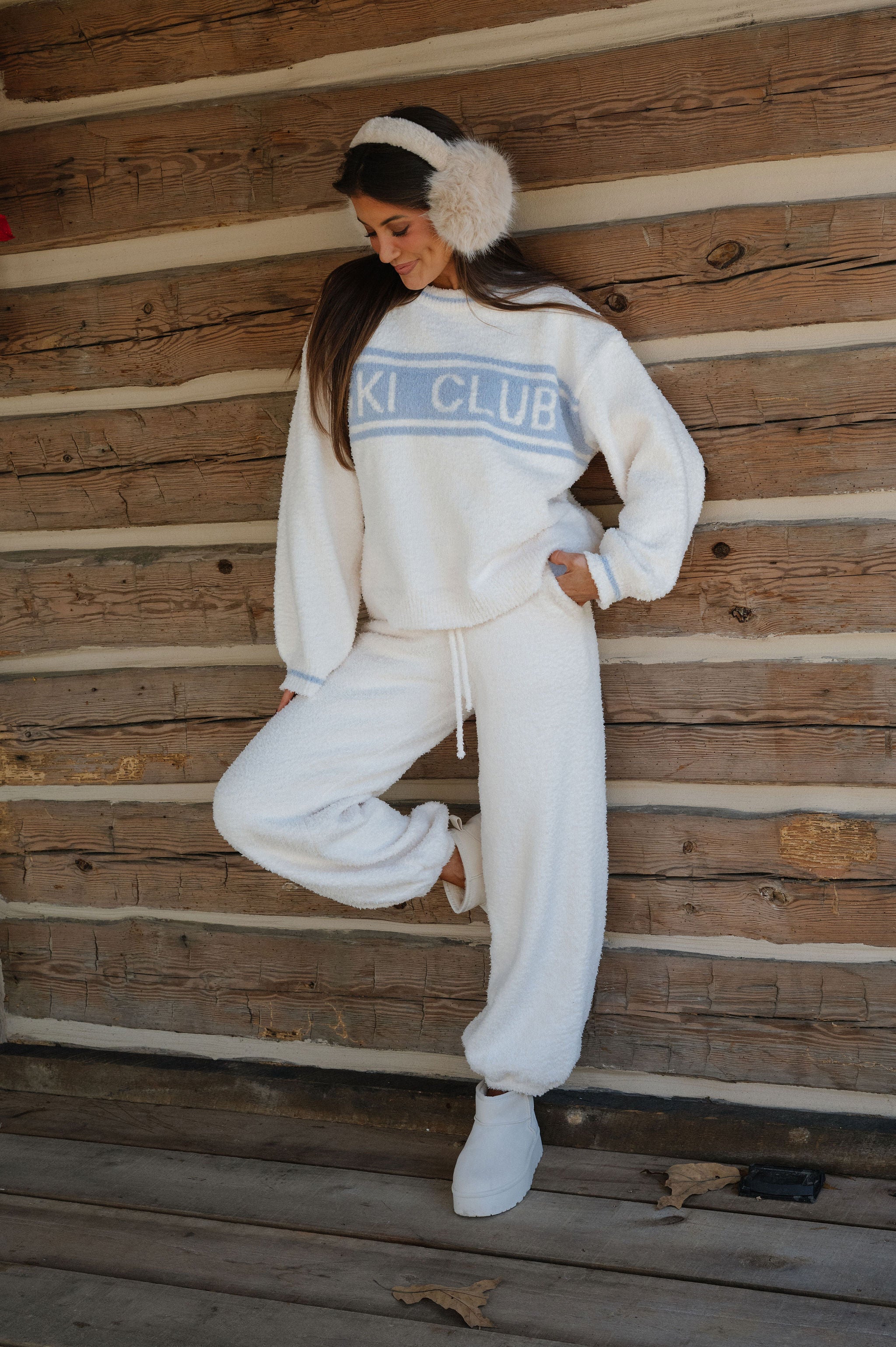 "Ski Club" Sweater-Cream/Light Blue