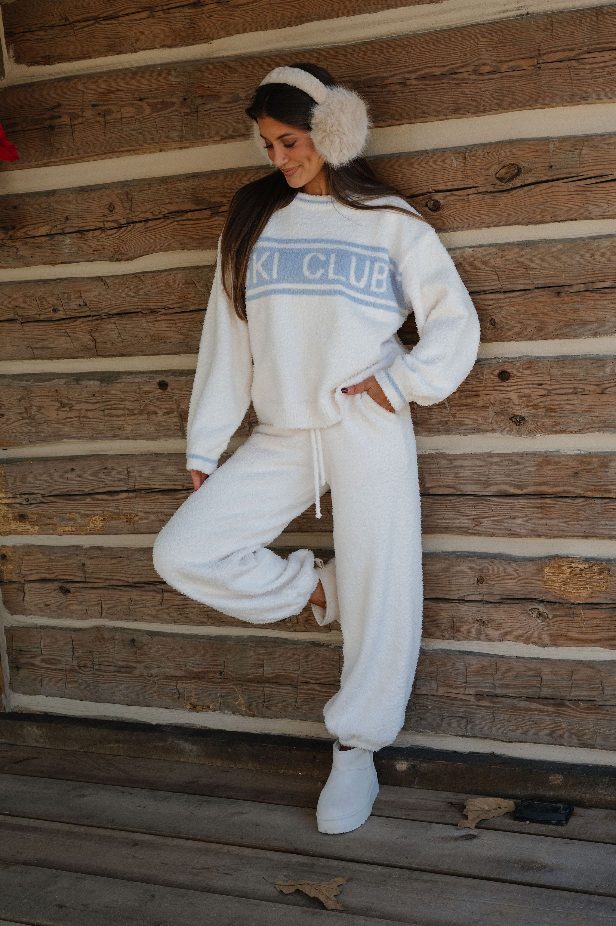 "Ski Club" Sweater-Cream/Light Blue