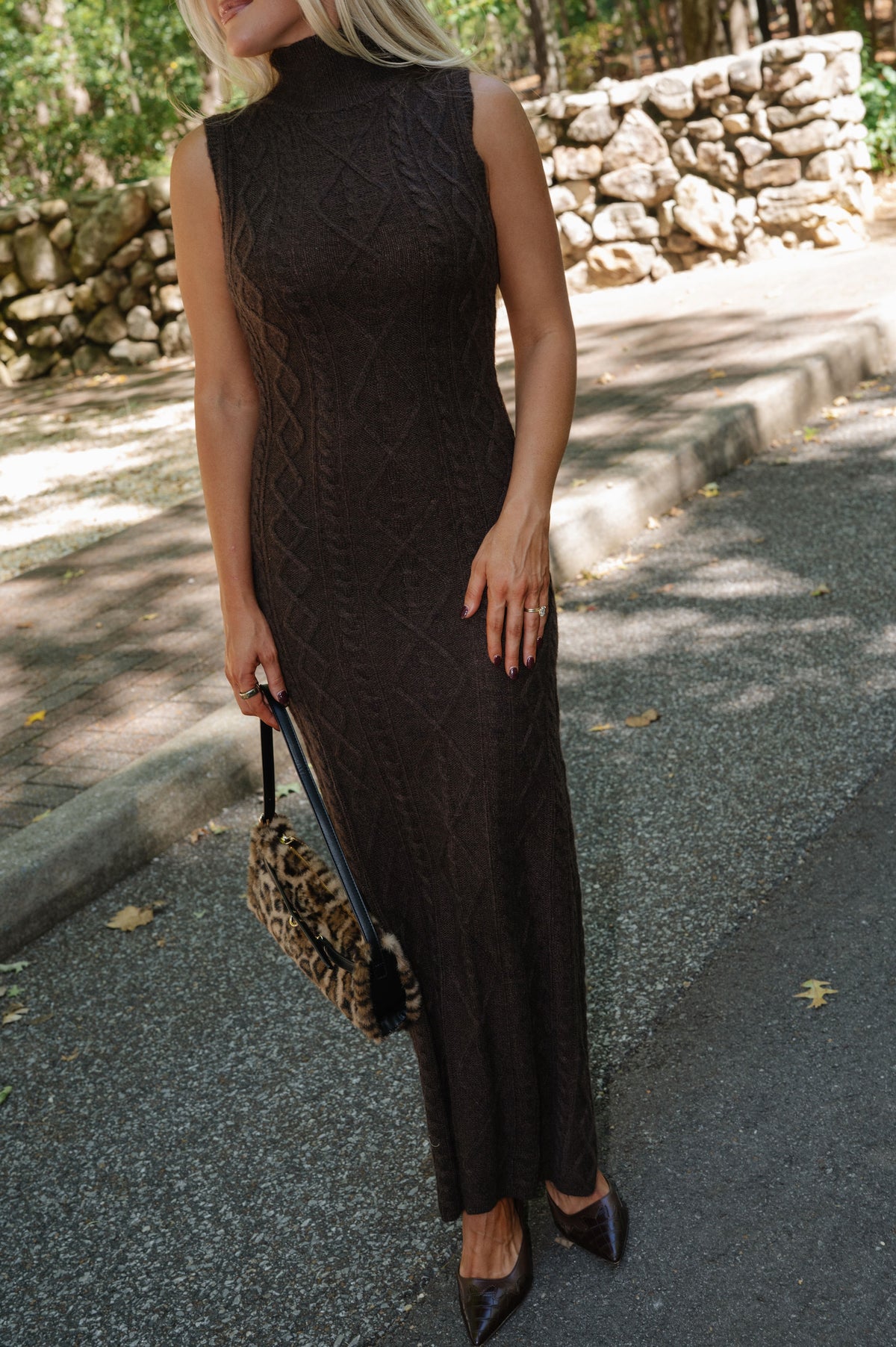 Peyton Cable Knit Sweater Maxi Dress-Brown