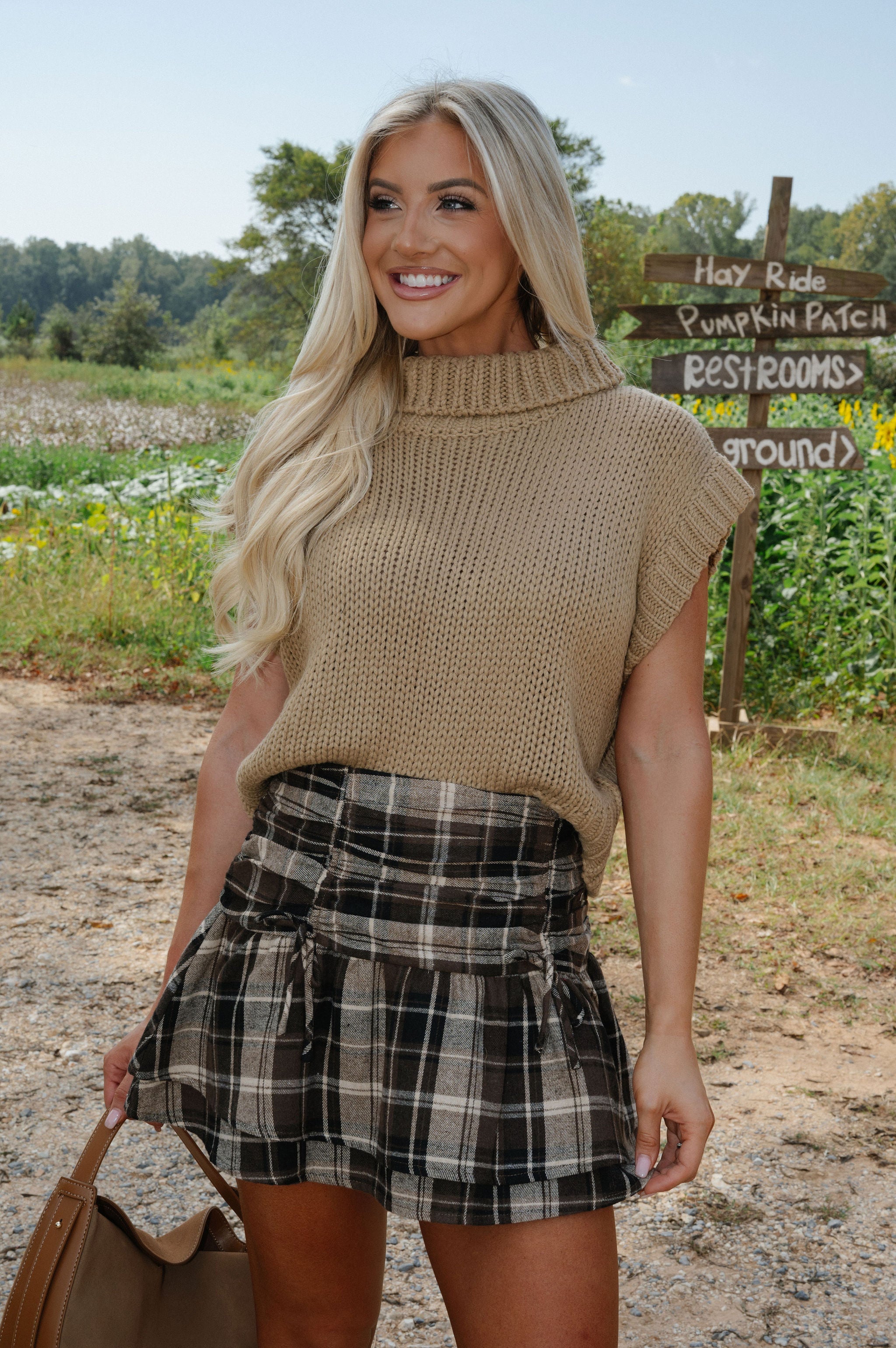 Plaid Tiered Skirt-Brown