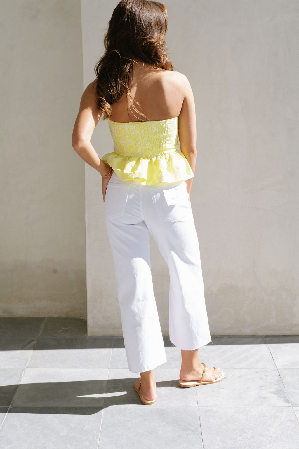 Jacquard Peplum Top- Yellow