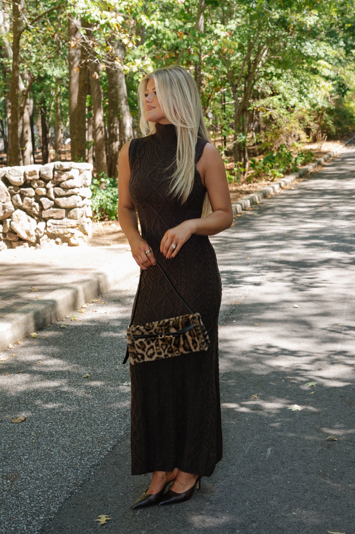 Peyton Cable Knit Sweater Maxi Dress-Brown