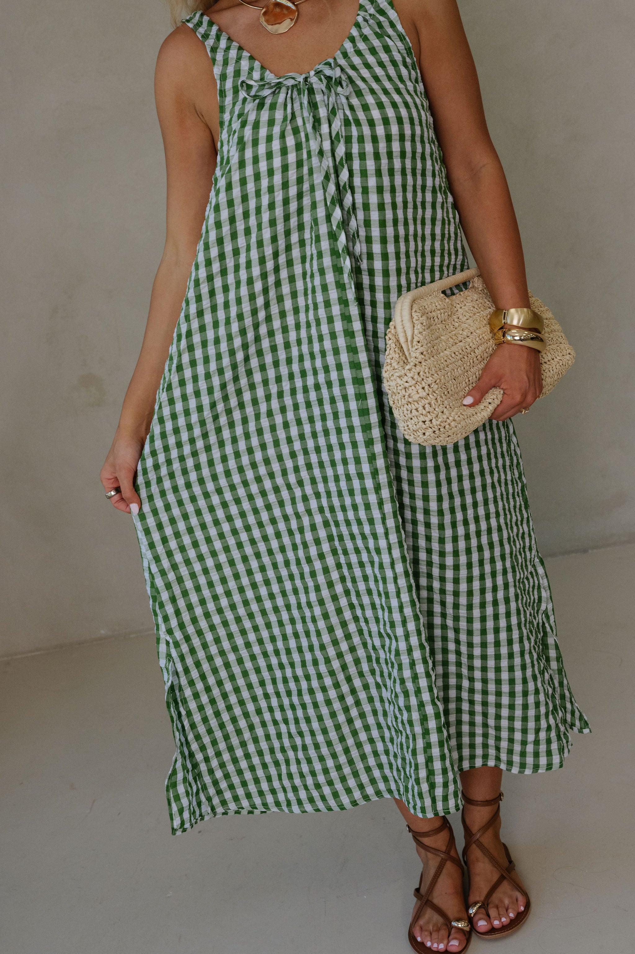 June Midi Dress-Green/White