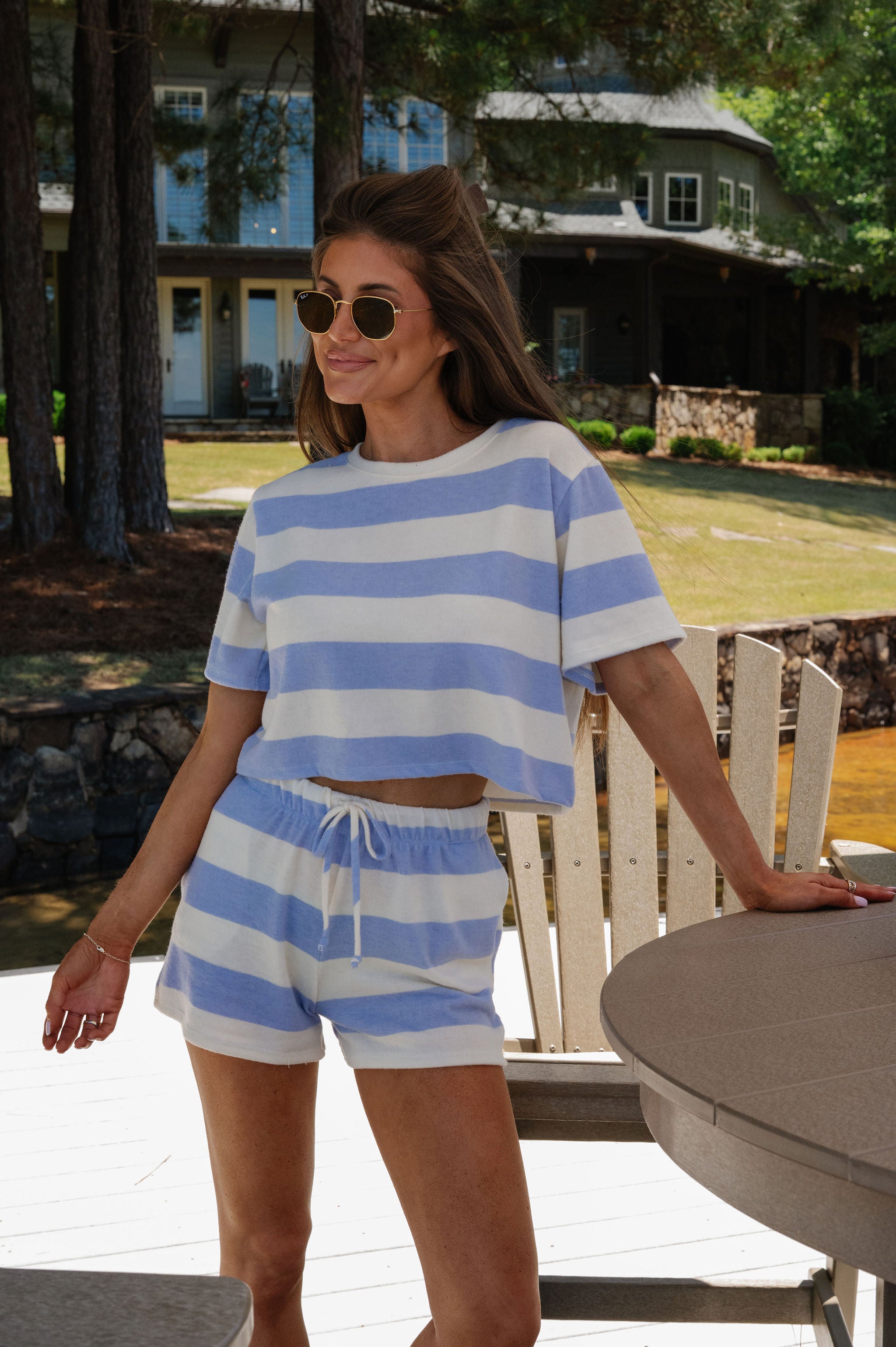 Rory Striped Shorts Set-Blue/Ivory