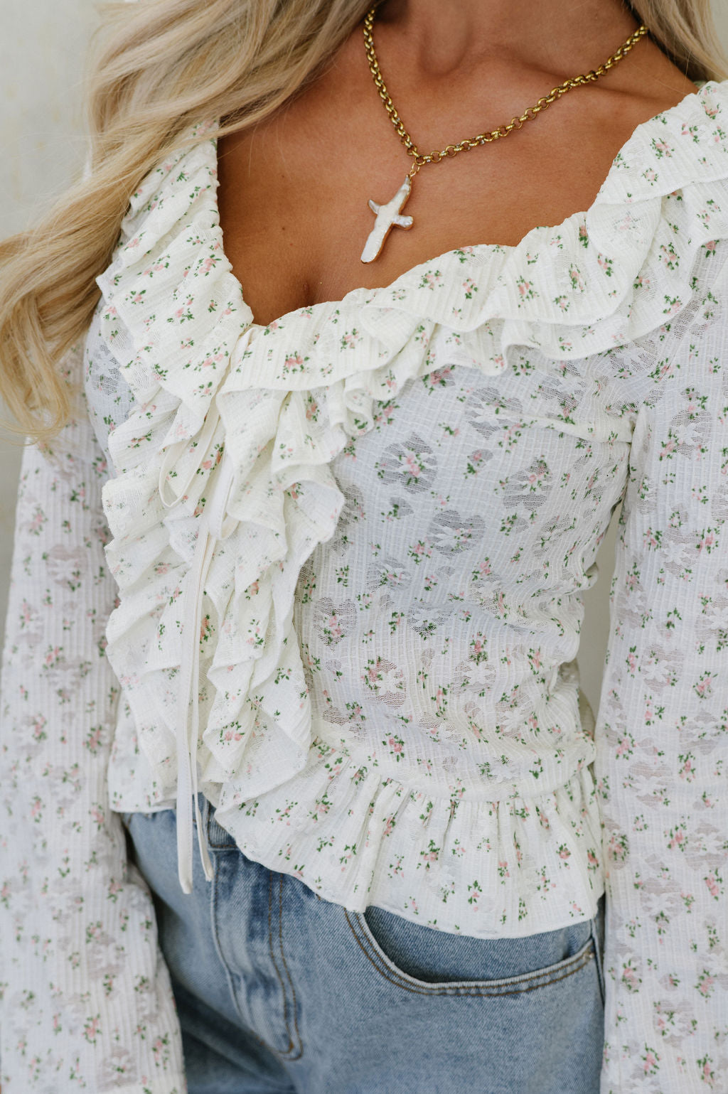 Ally Floral Top-Cream