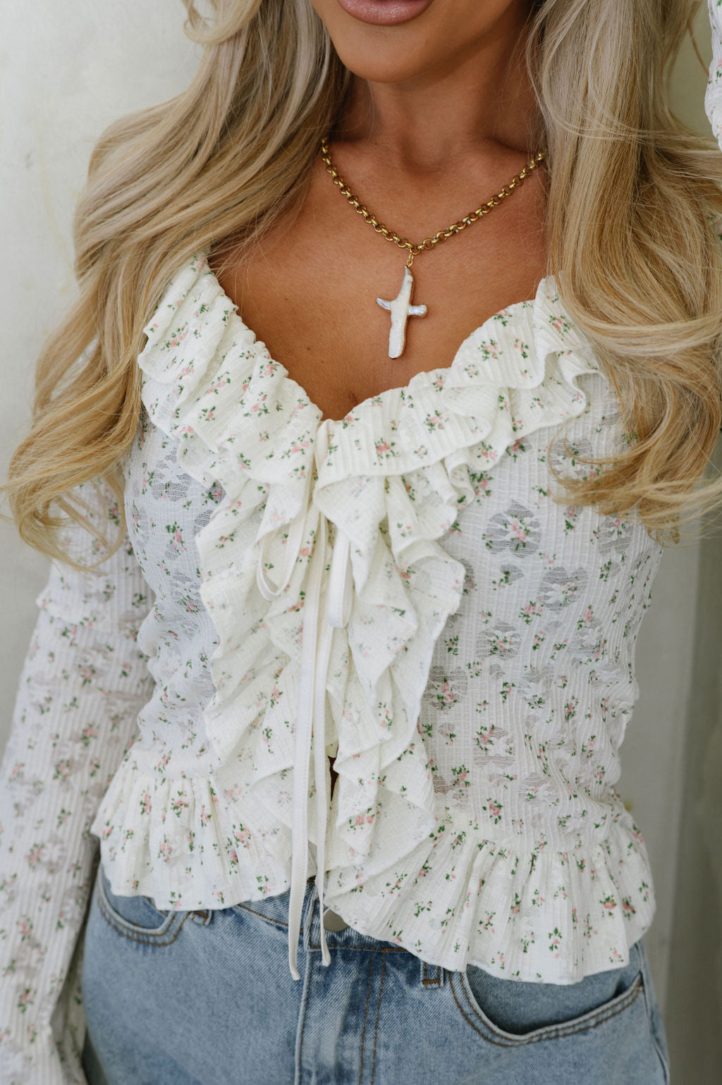 Ally Floral Top-Cream