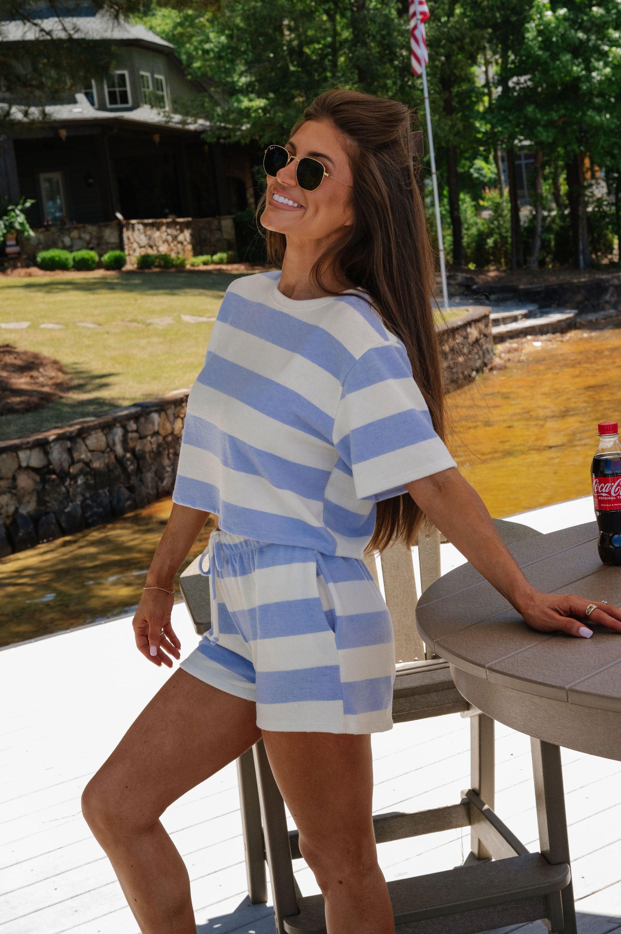 Rory Striped Shorts Set-Blue/Ivory