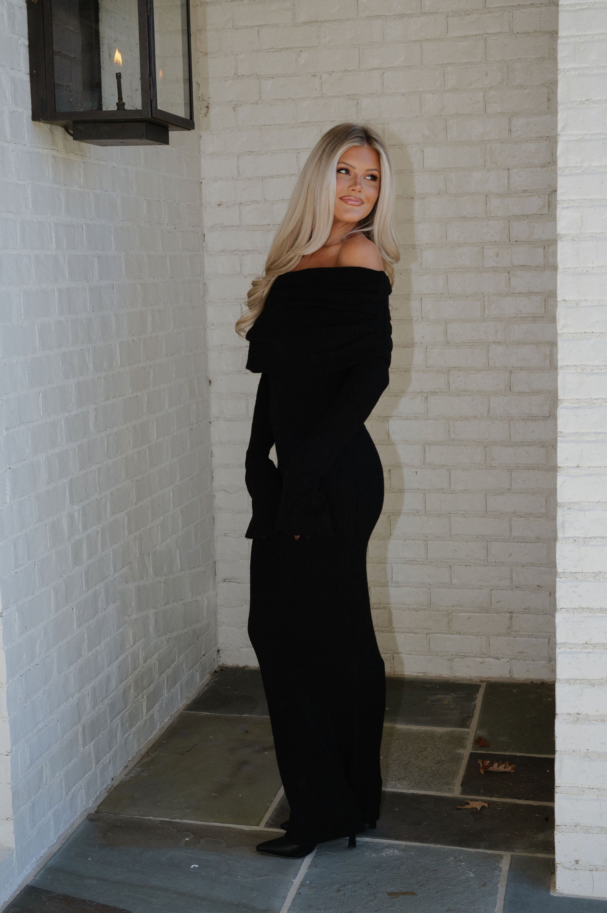 Cora OTS Knit Maxi Dress-Black