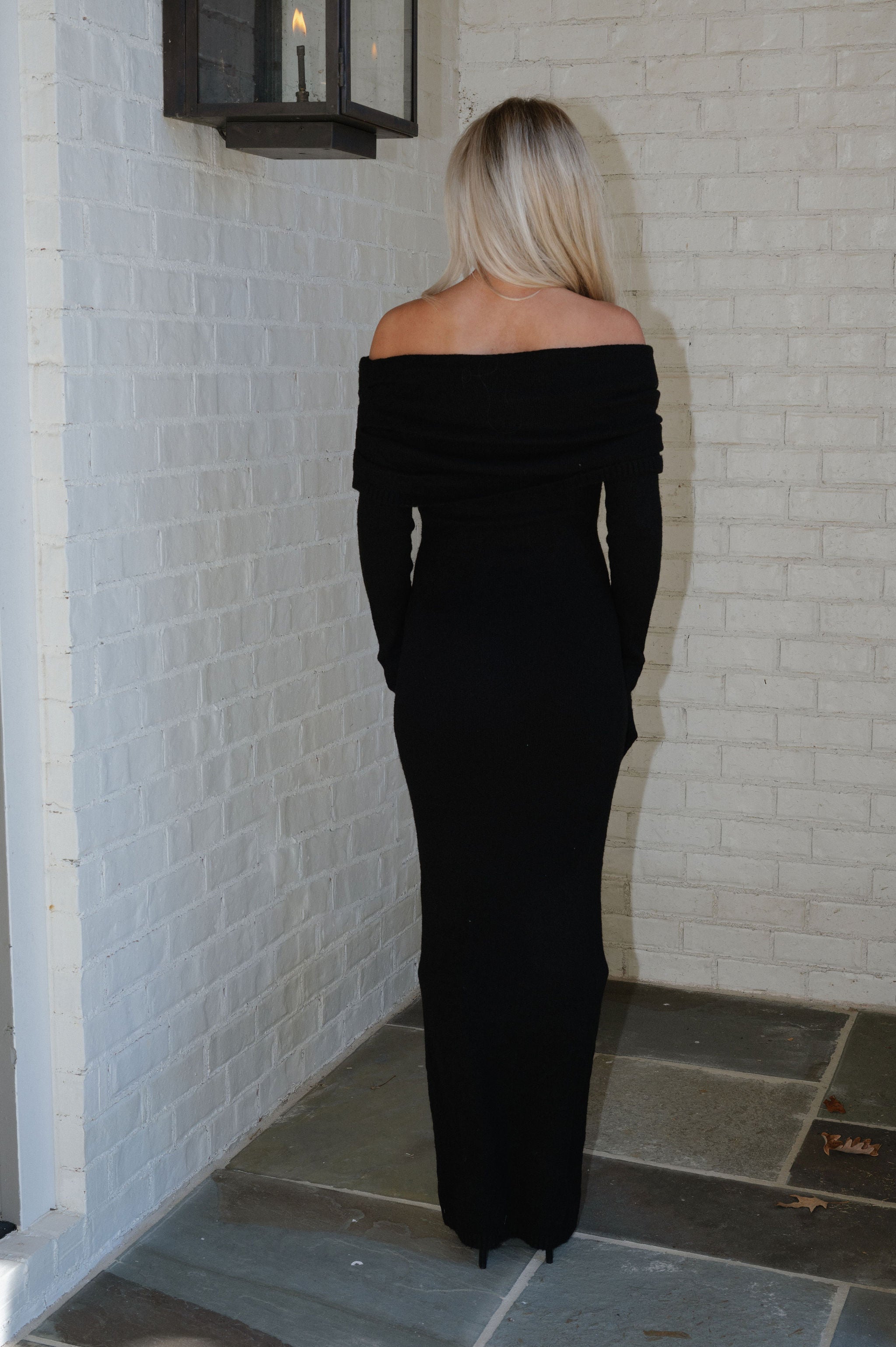 Cora OTS Knit Maxi Dress-Black